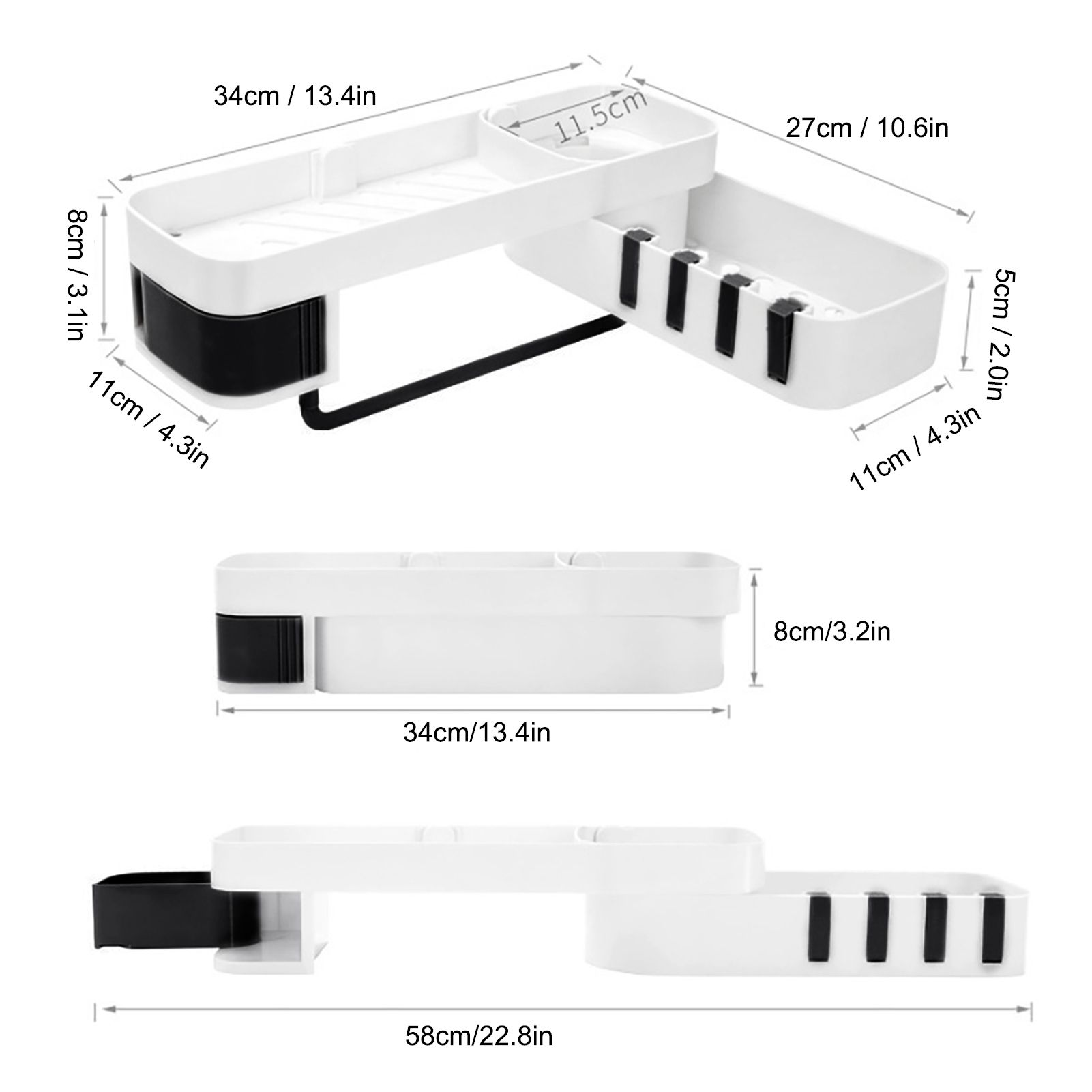 No Drilling Corner Shower Shelf Wall Mounted Bathroom Storage Rack with Towel view 15