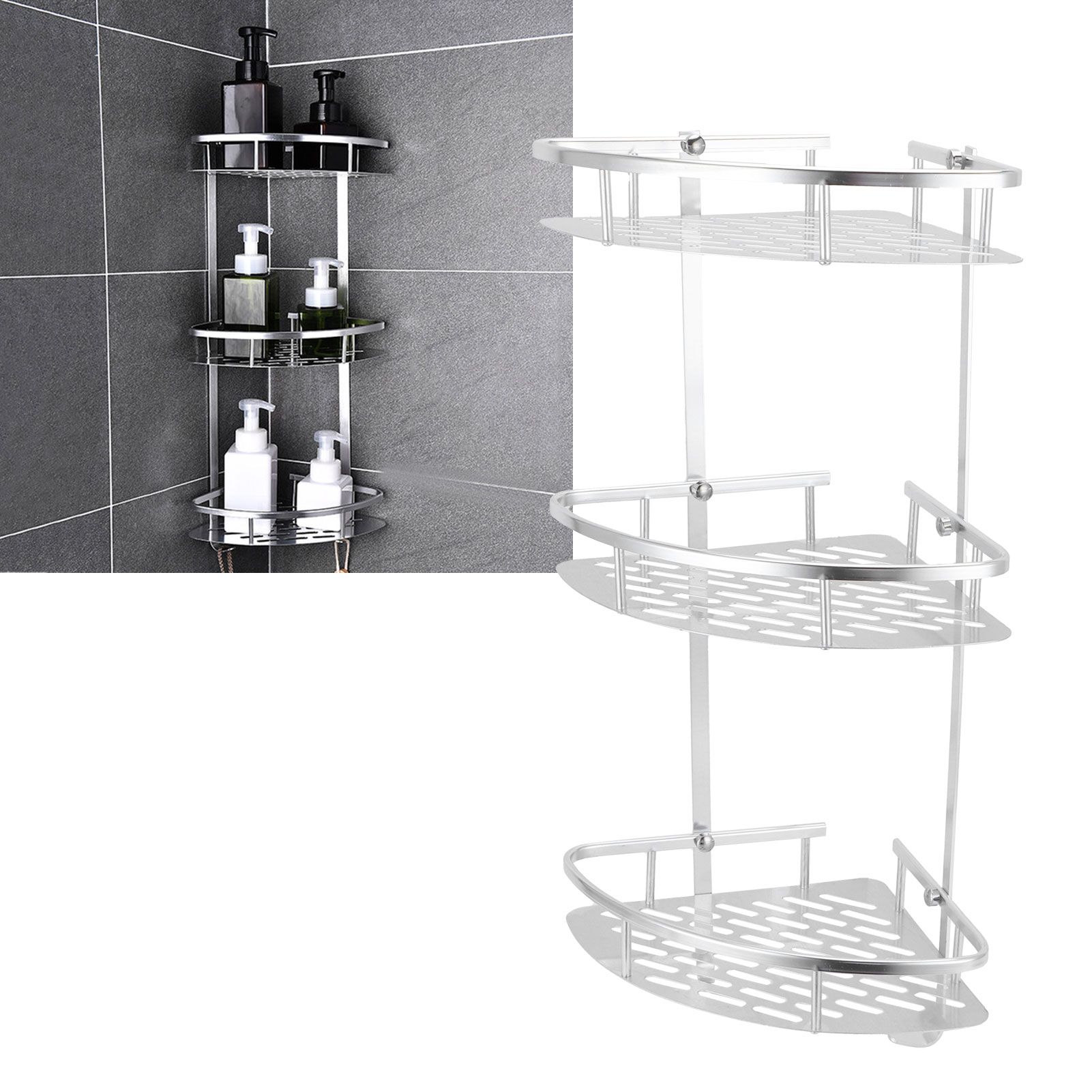 3 Tiers Corner Shower Shelf Wall Mounted Shower Organizer Storage Rack for view 9