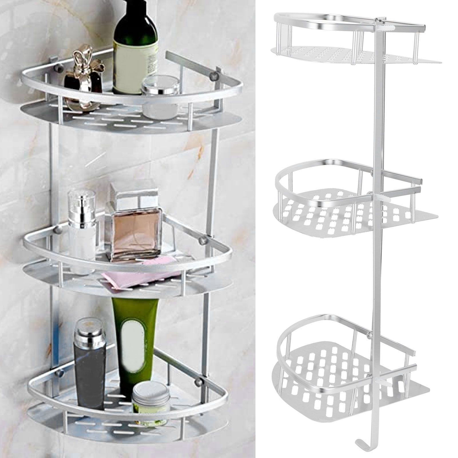 3 Tiers Corner Shower Shelf Wall Mounted Shower Organizer Storage Rack for view 10