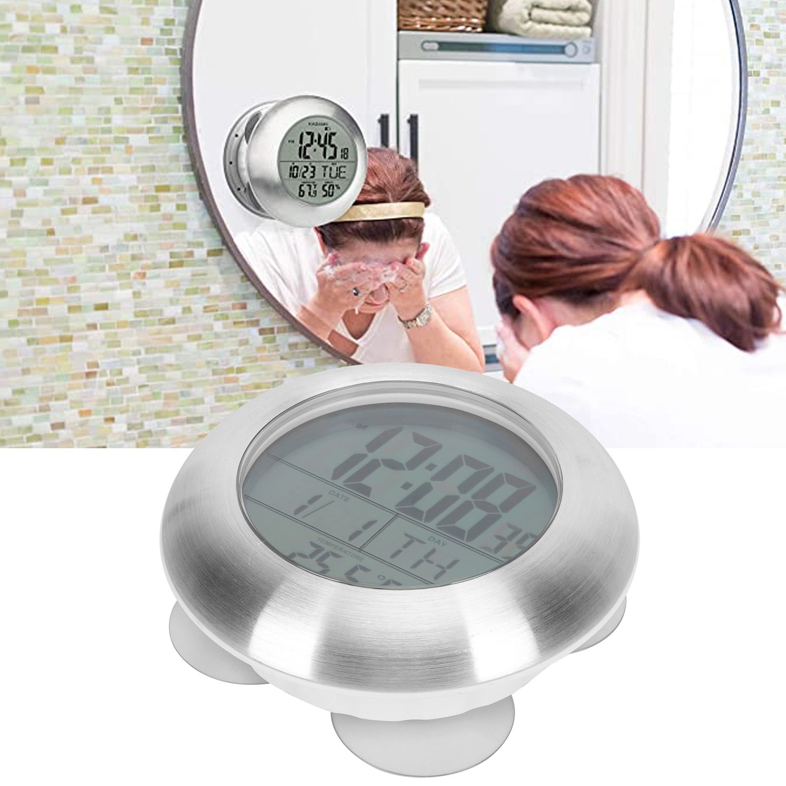 Shower Wall Clock Portable Waterproof Digital Clock with Temperature Calendar view 9