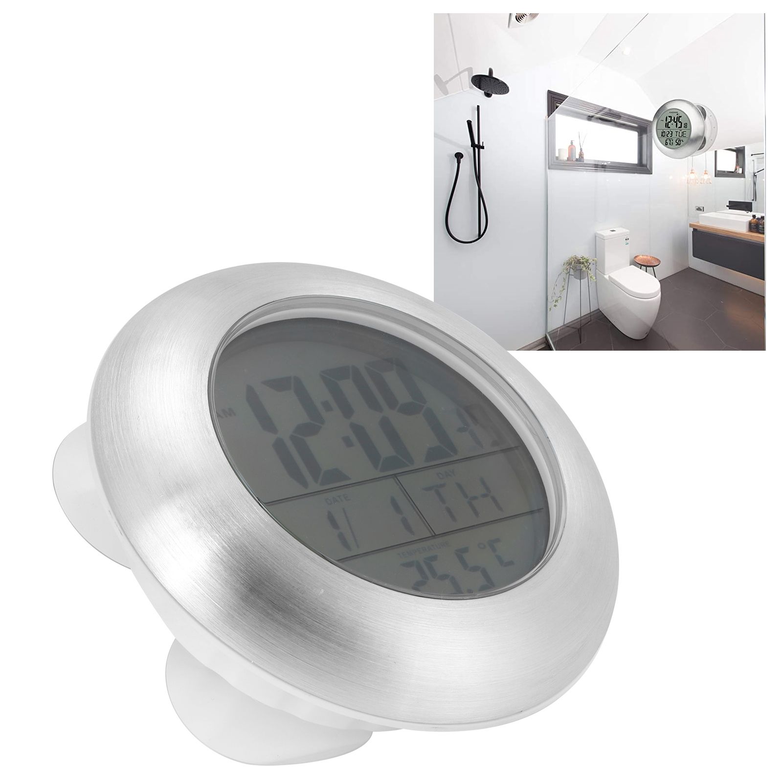 Shower Wall Clock Portable Waterproof Digital Clock with Temperature Calendar view 10