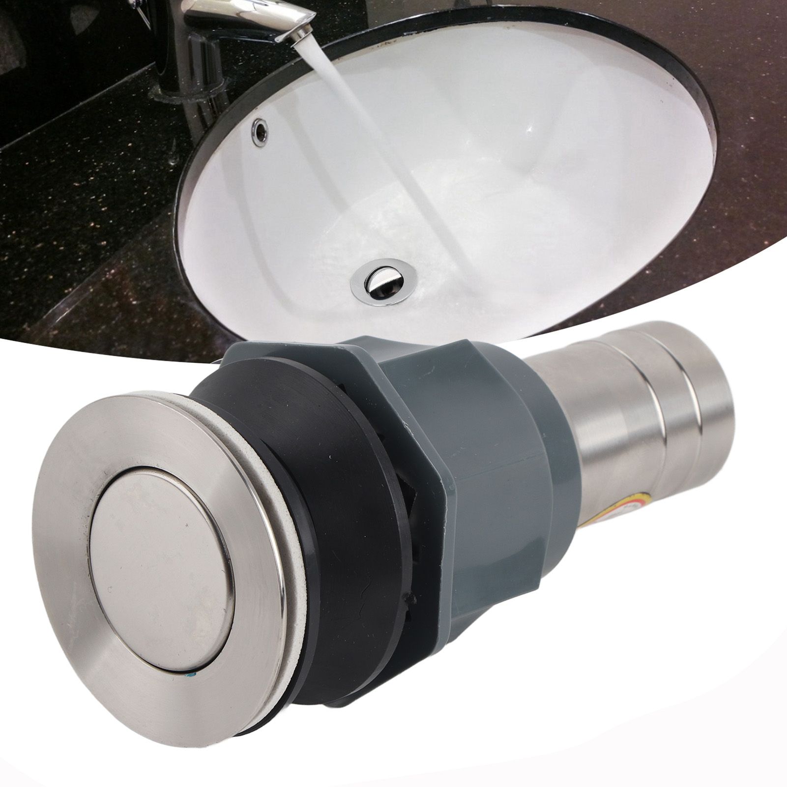 No Glue Stainless Steel Basin Drain Sink Drain Stopper NonOverflow Bathroom view 13