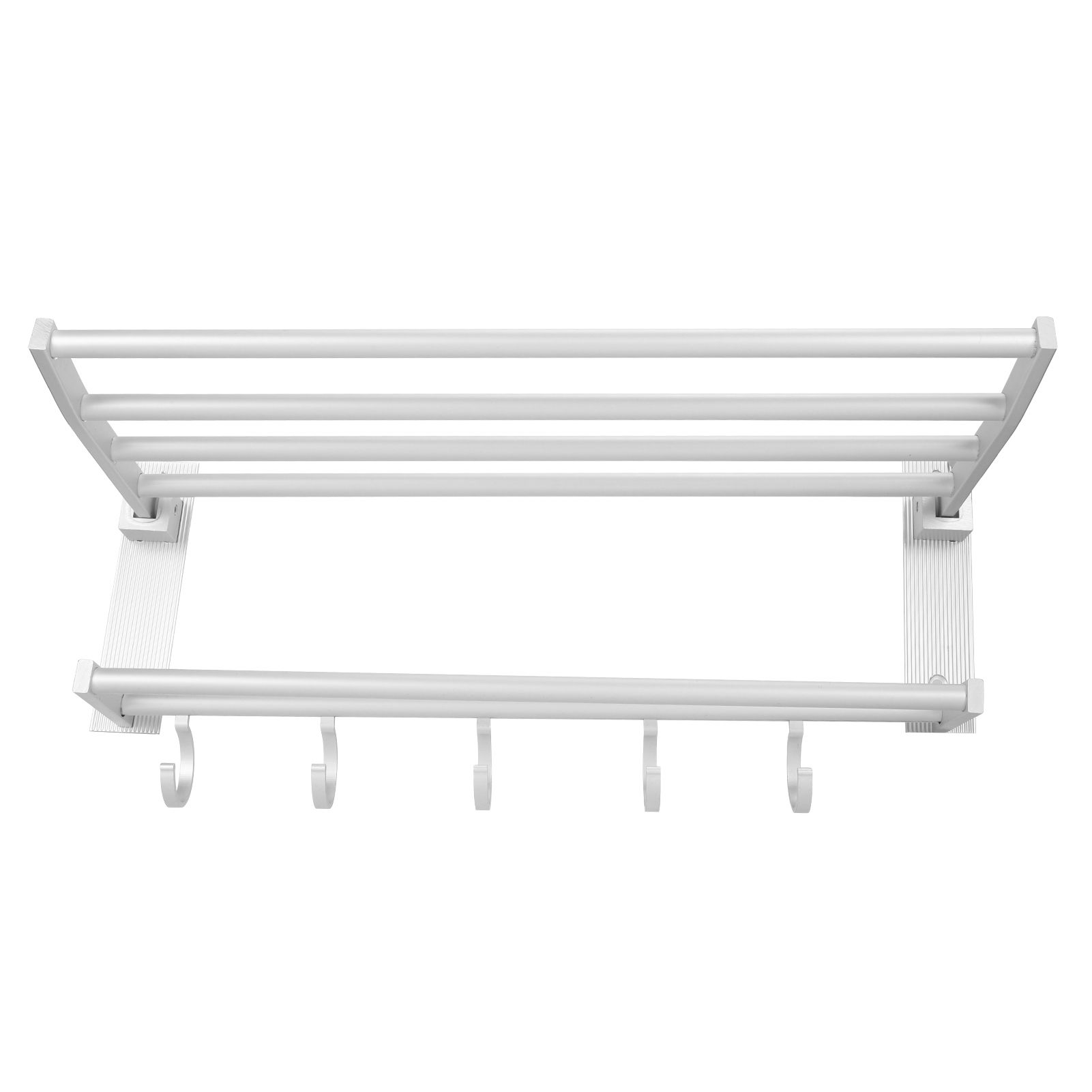 40cm Shower Shelf Foldable Aluminum Bathroom Towel Coat Rack with 5 Hooks Silver view 2