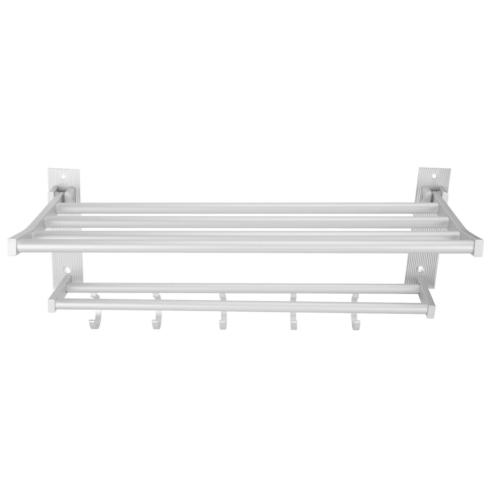 40cm Shower Shelf Foldable Aluminum Bathroom Towel Coat Rack with 5 Hooks Silver view 3