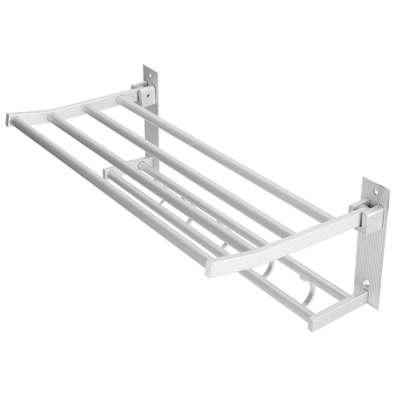 40cm Shower Shelf Foldable Aluminum Bathroom Towel Coat Rack with 5 Hooks Silver view 4