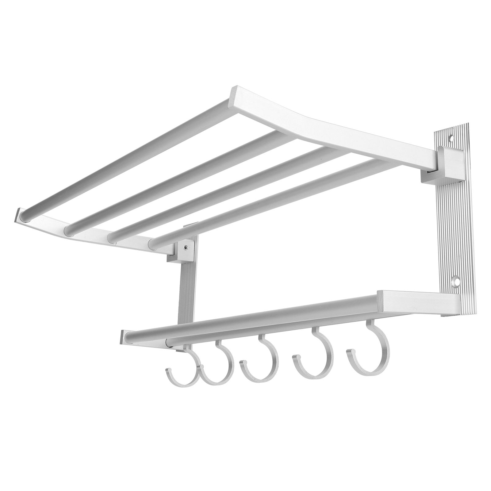 40cm Shower Shelf Foldable Aluminum Bathroom Towel Coat Rack with 5 Hooks Silver view 5