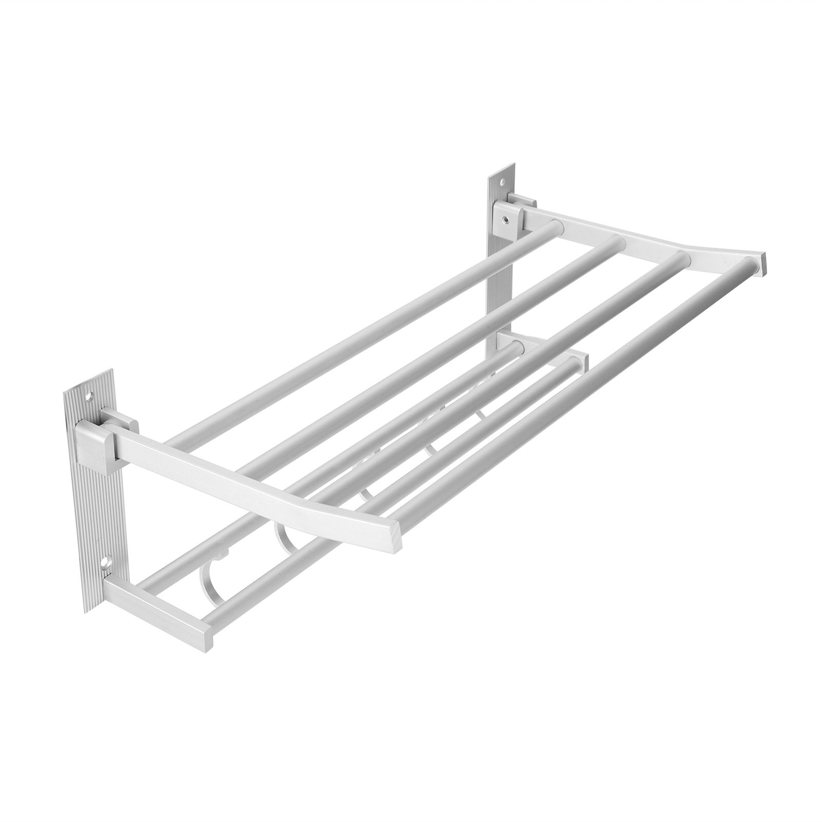 40cm Shower Shelf Foldable Aluminum Bathroom Towel Coat Rack with 5 Hooks Silver view 6