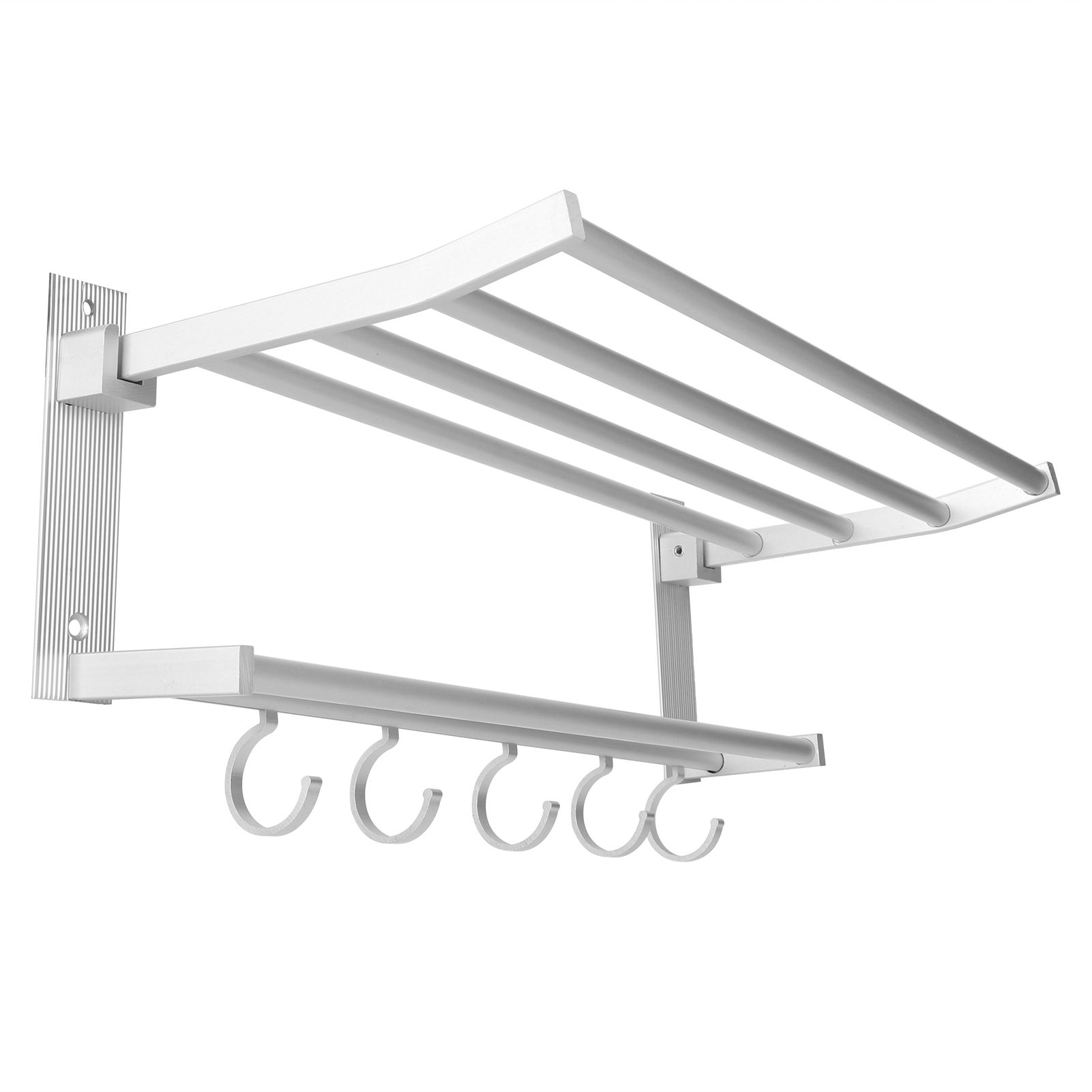 40cm Shower Shelf Foldable Aluminum Bathroom Towel Coat Rack with 5 Hooks Silver view 7