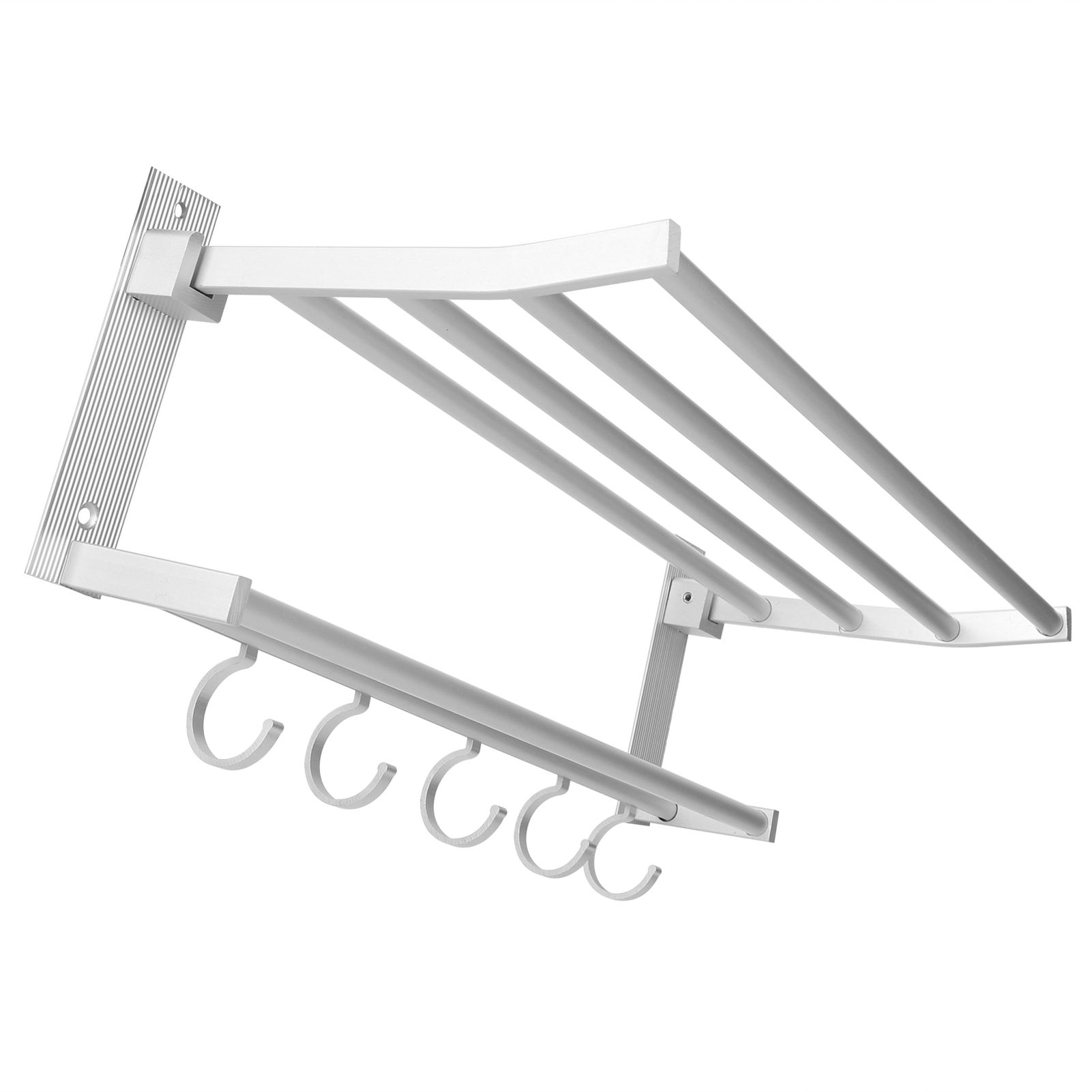 40cm Shower Shelf Foldable Aluminum Bathroom Towel Coat Rack with 5 Hooks Silver view 9