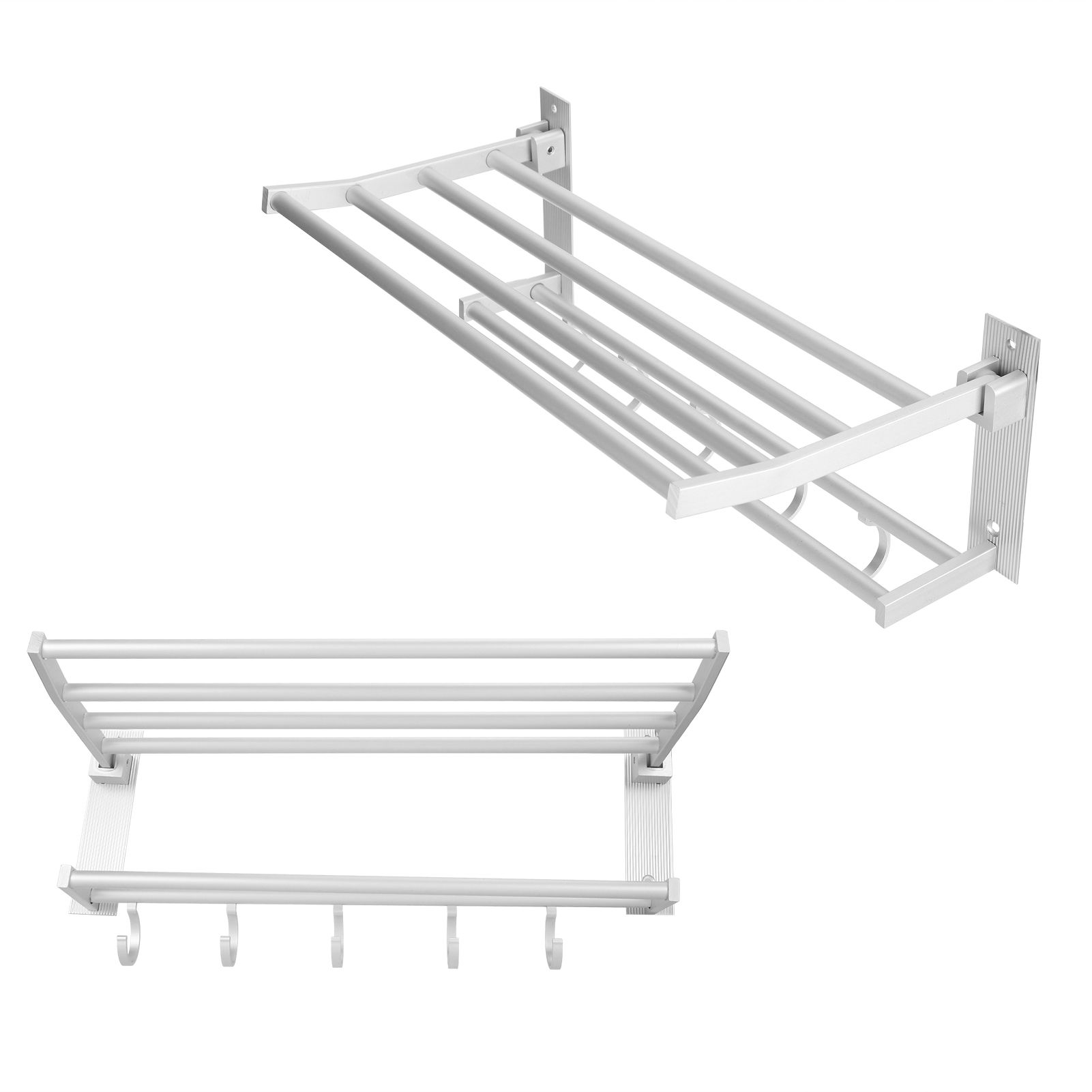 40cm Shower Shelf Foldable Aluminum Bathroom Towel Coat Rack with 5 Hooks Silver view 10