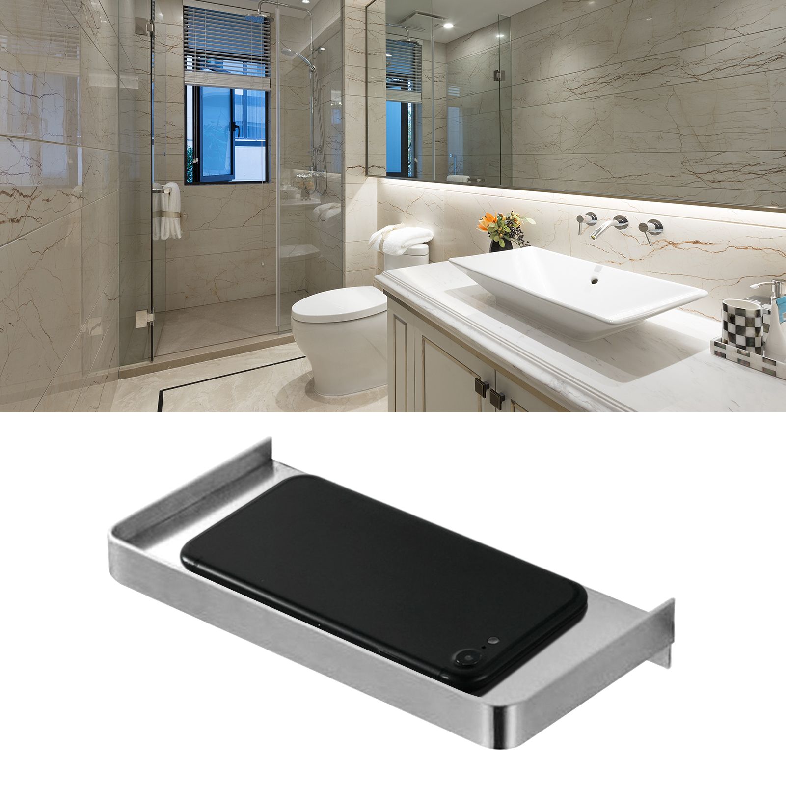 Bathroom Phone Holder Wall Mounted Thick Phone Storage Shelf Toilet Accessory view 12
