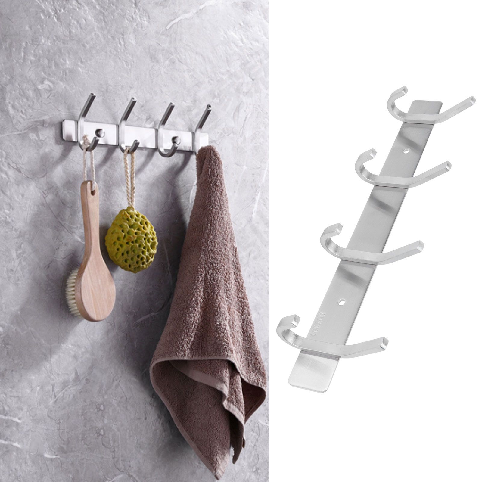 Stainless Steel Hook Wall Mounted Brushed Simple Style 4‑Hook Wall Hanger for view 12