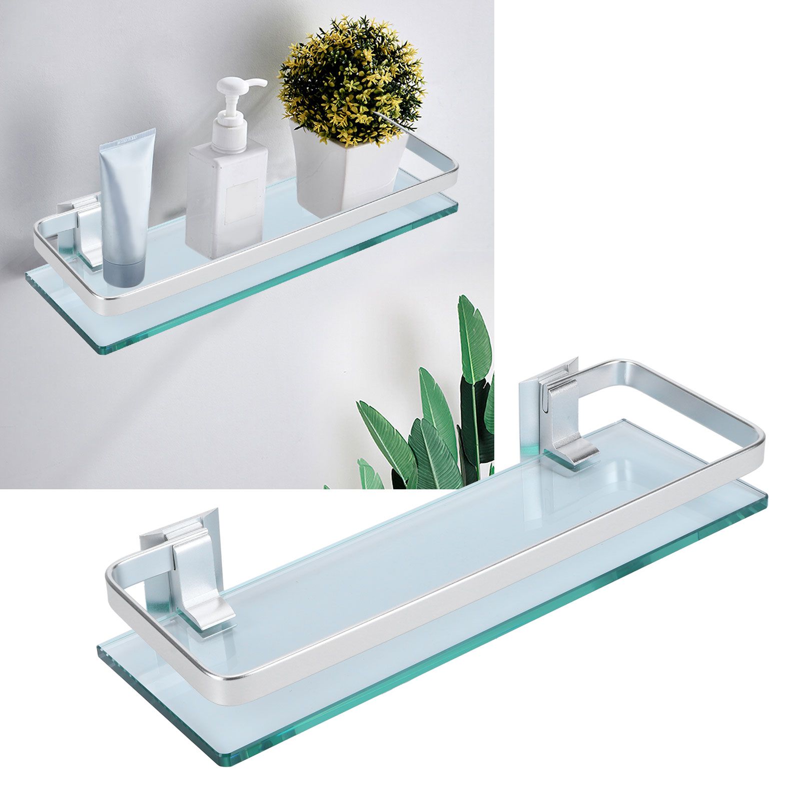 Space Aluminum Shelf Tempered Thickened Glass Bathroom Toilet Glass Storage view 11