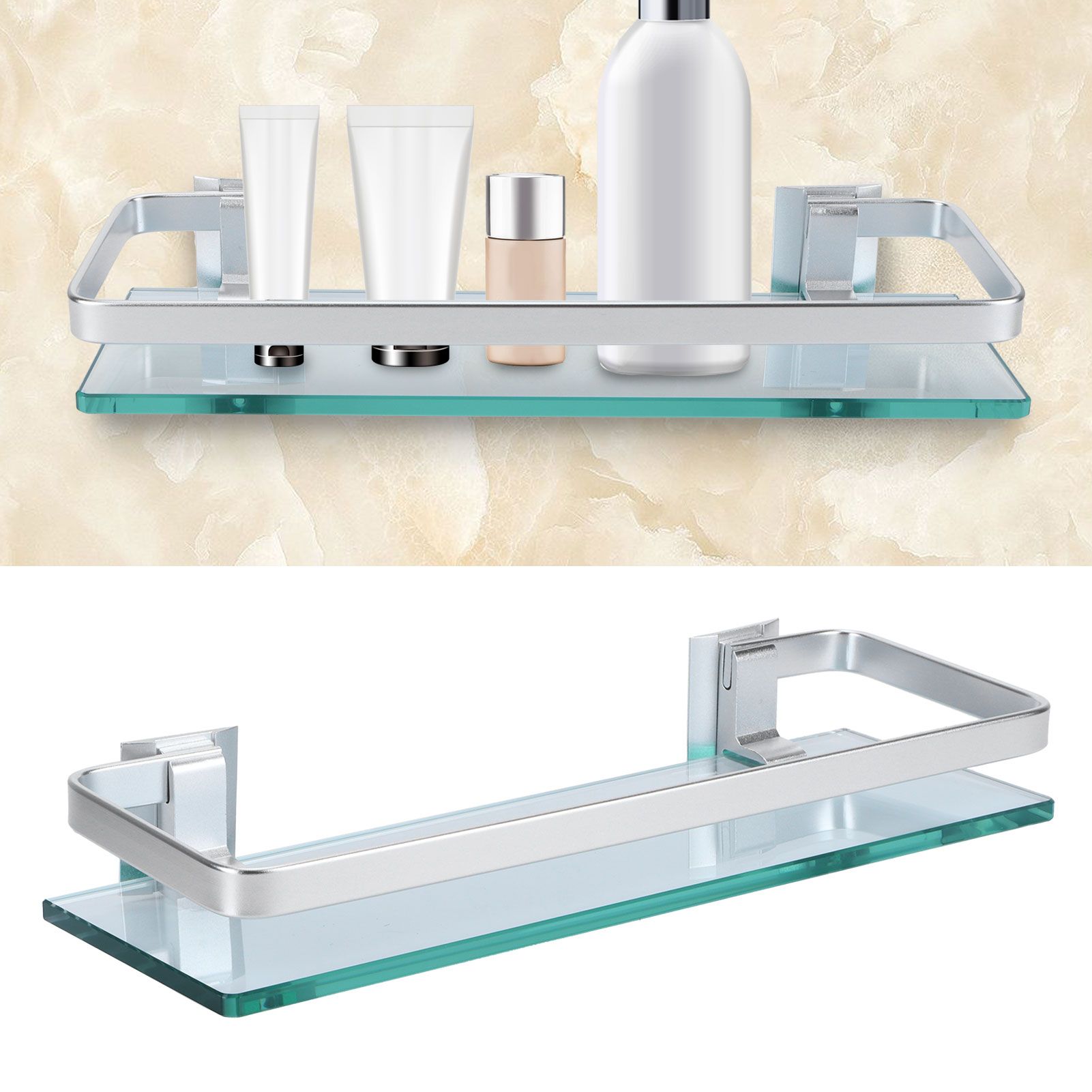 Space Aluminum Shelf Tempered Thickened Glass Bathroom Toilet Glass Storage view 12