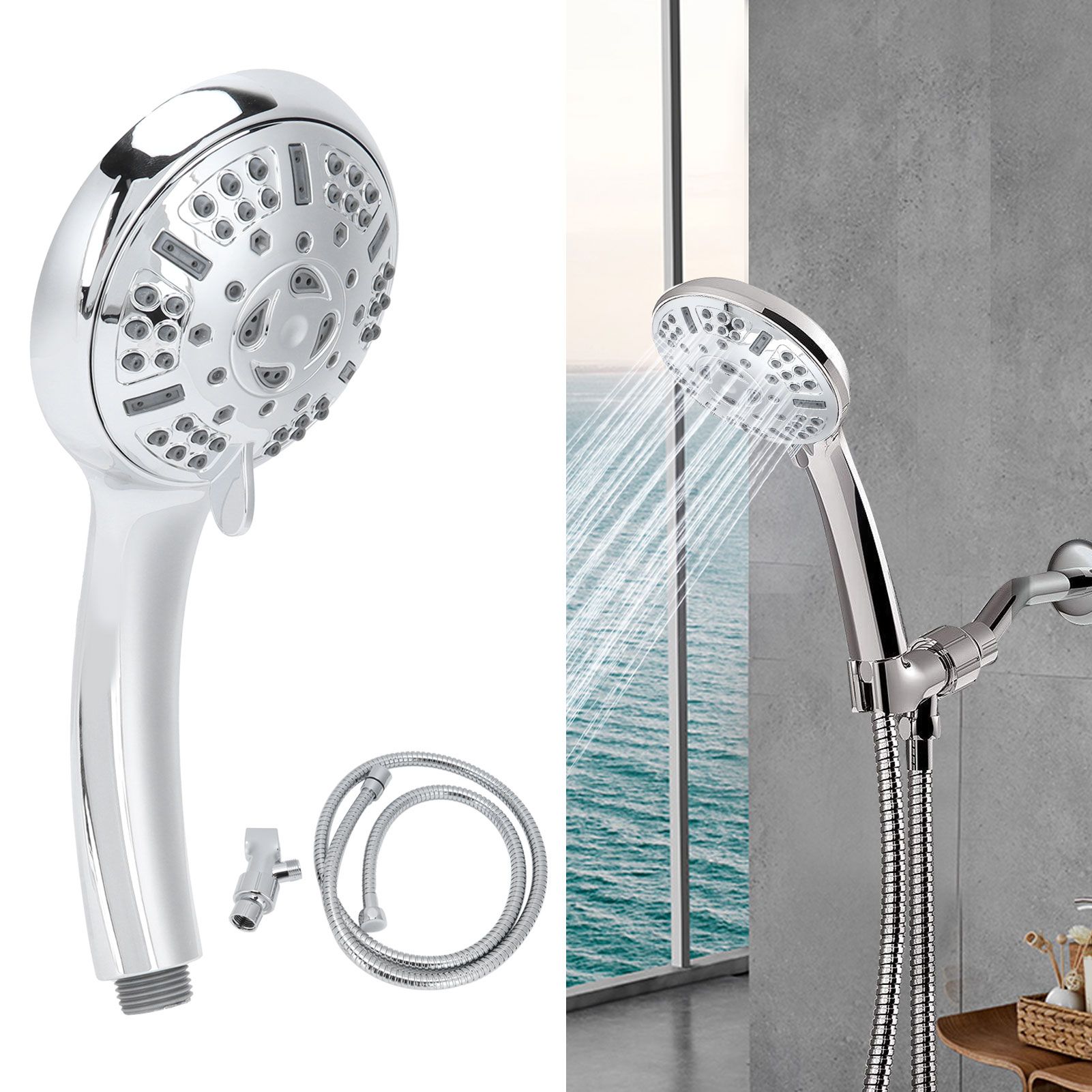 G1/2in High Pressure Showerhead Bath Shower Sprayer with 9 Function Bathroom view 11