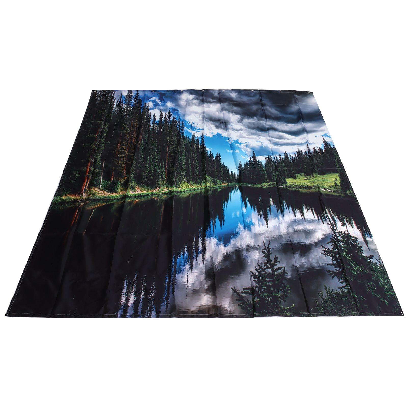 Shower Curtain Landscape Pattern Bath Curtain Set with Rings Home Bathroom view 4