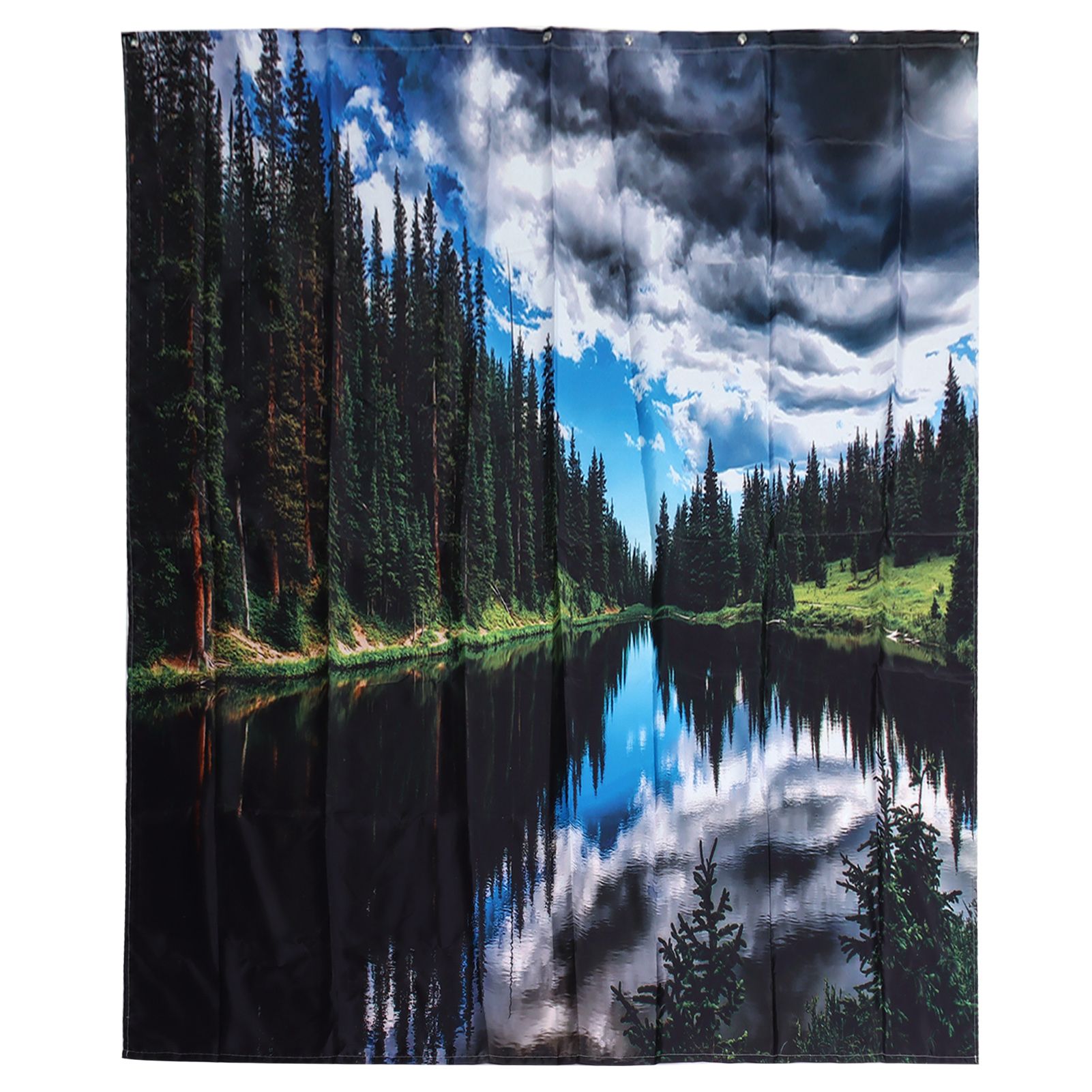 Shower Curtain Landscape Pattern Bath Curtain Set with Rings Home Bathroom view 10