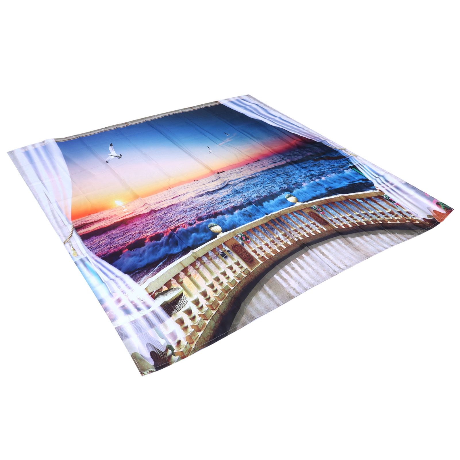 Waterproof Shower Bath Curtain Free Punch with Hooks for Home Bathroom view 2