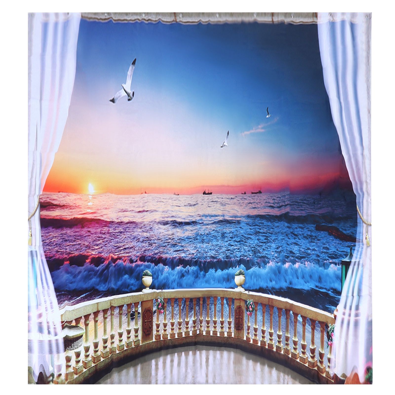 Waterproof Shower Bath Curtain Free Punch with Hooks for Home Bathroom view 5