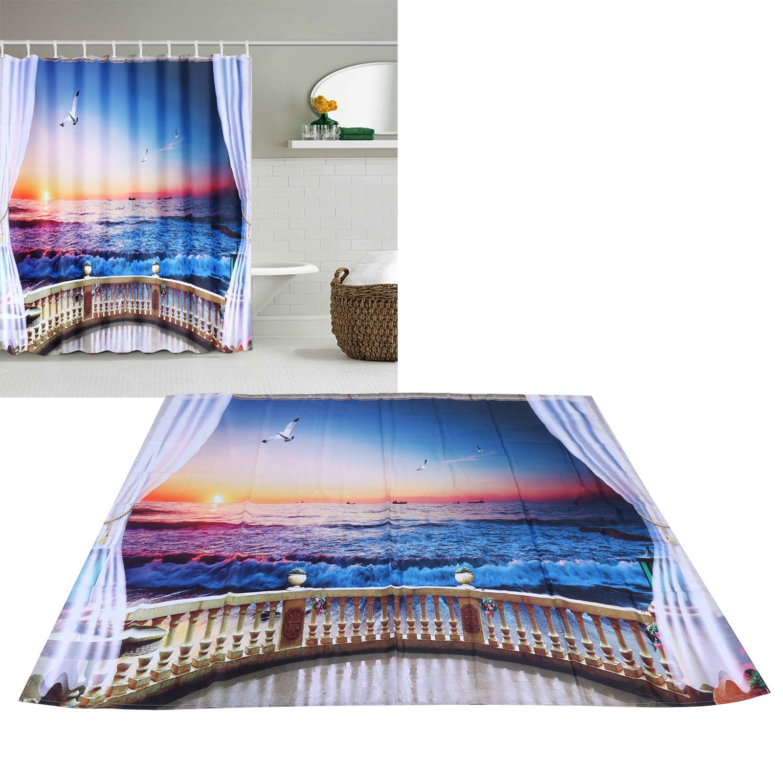 Waterproof Shower Bath Curtain Free Punch with Hooks for Home Bathroom view 11
