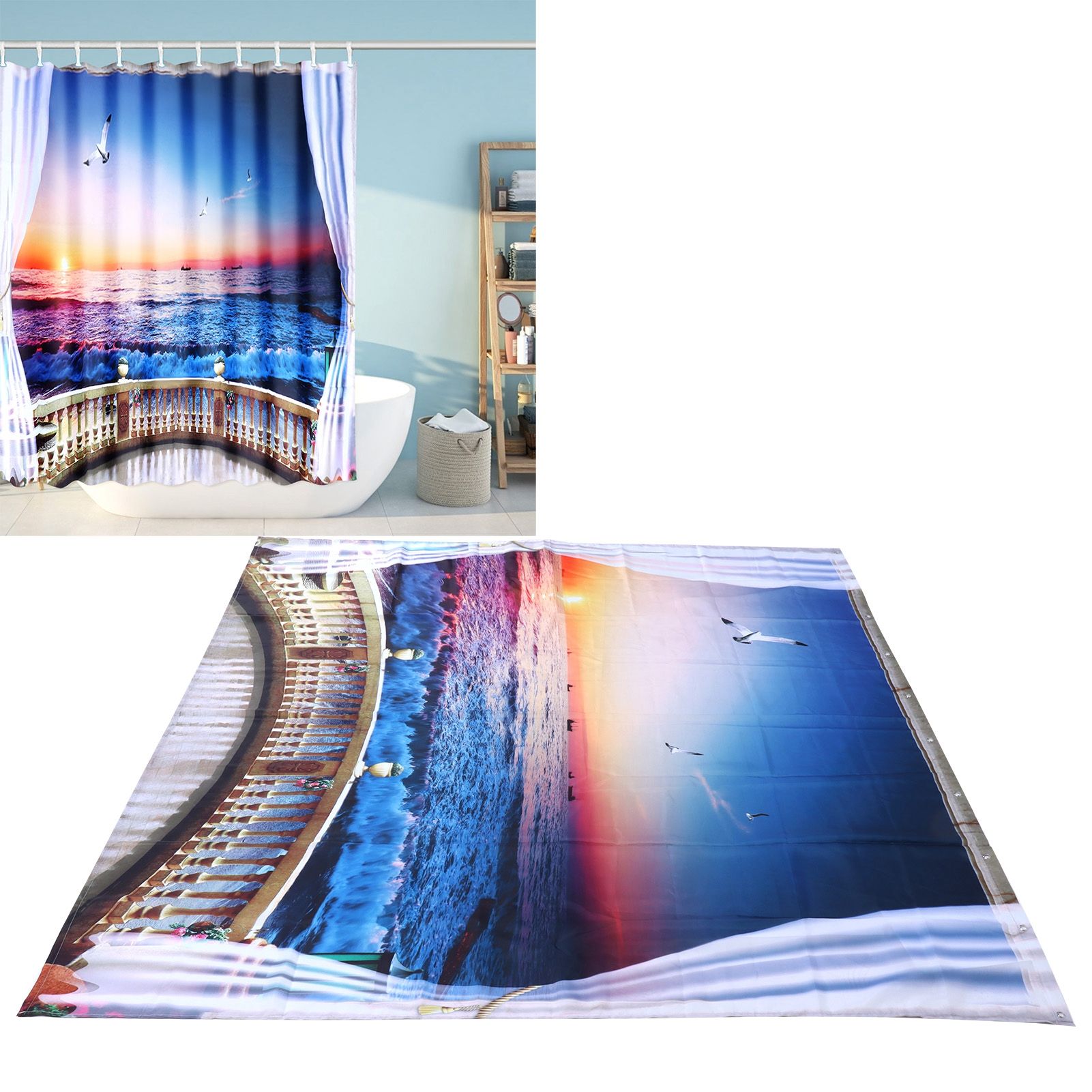 Waterproof Shower Bath Curtain Free Punch with Hooks for Home Bathroom view 12