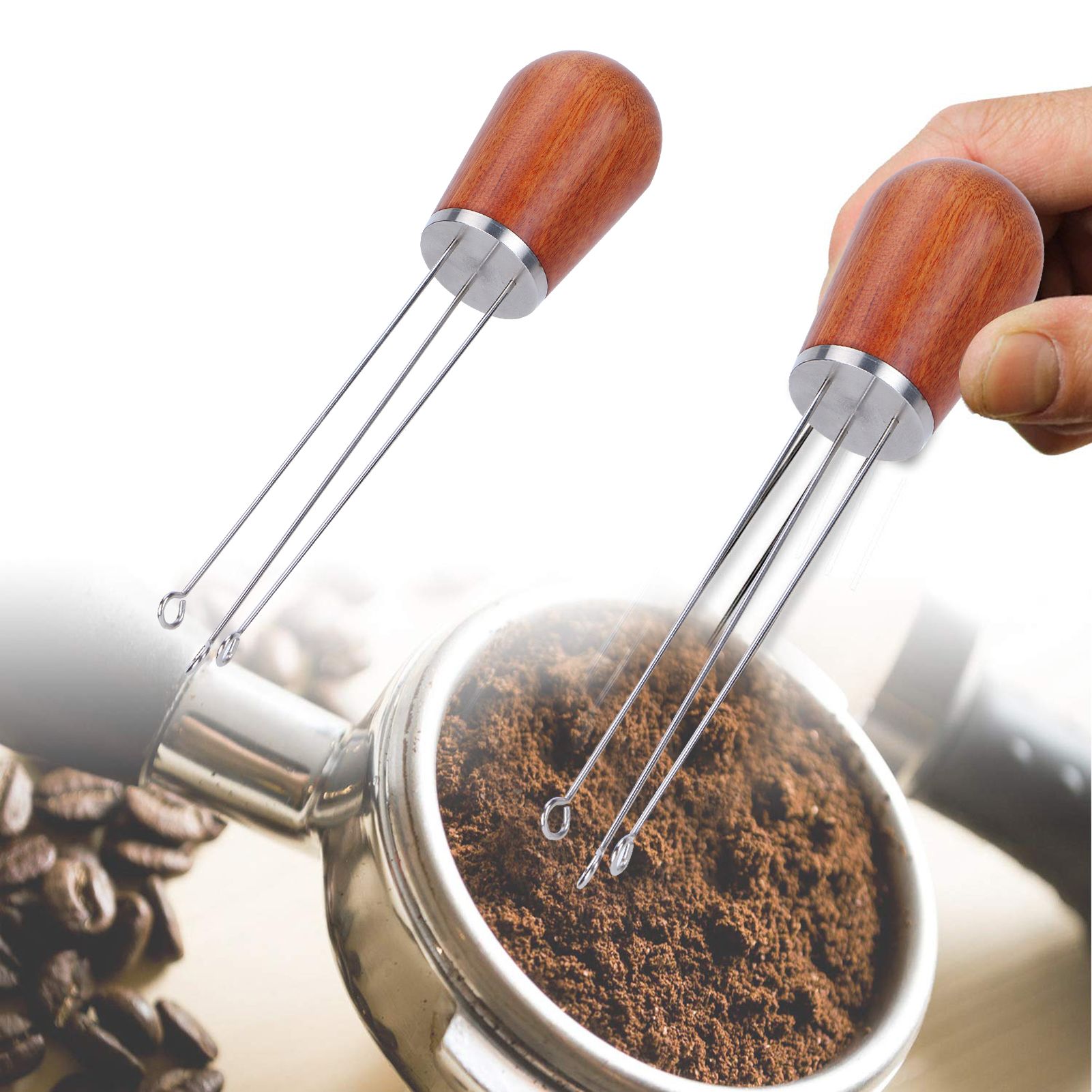 Stainless Steel Needle Type Coffee Powder Distributor Wood Handle Coffee view 11