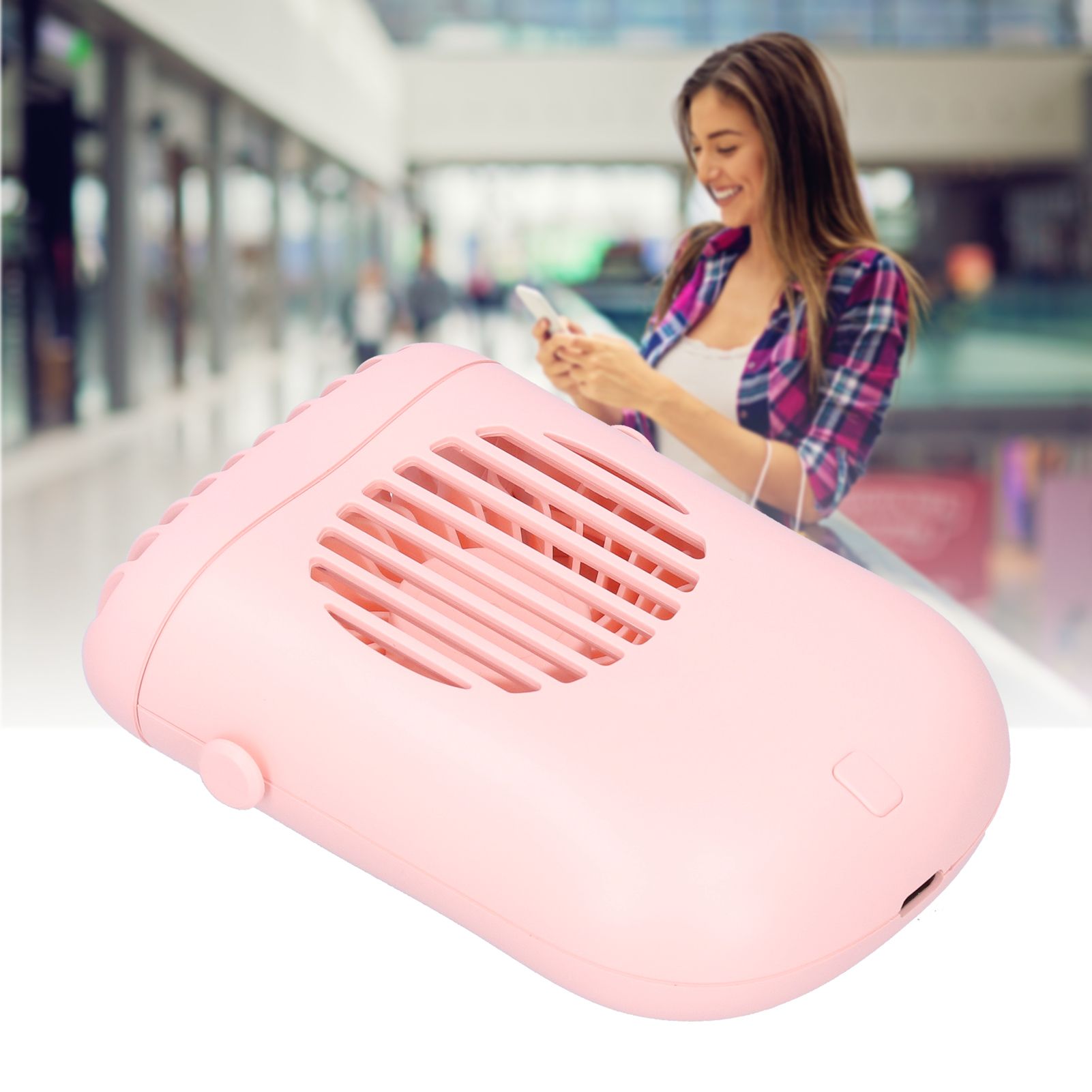 Hand-Held Mini Fan USB Charging Waist Hanging Fan for Home Office Traveling Pink view 12