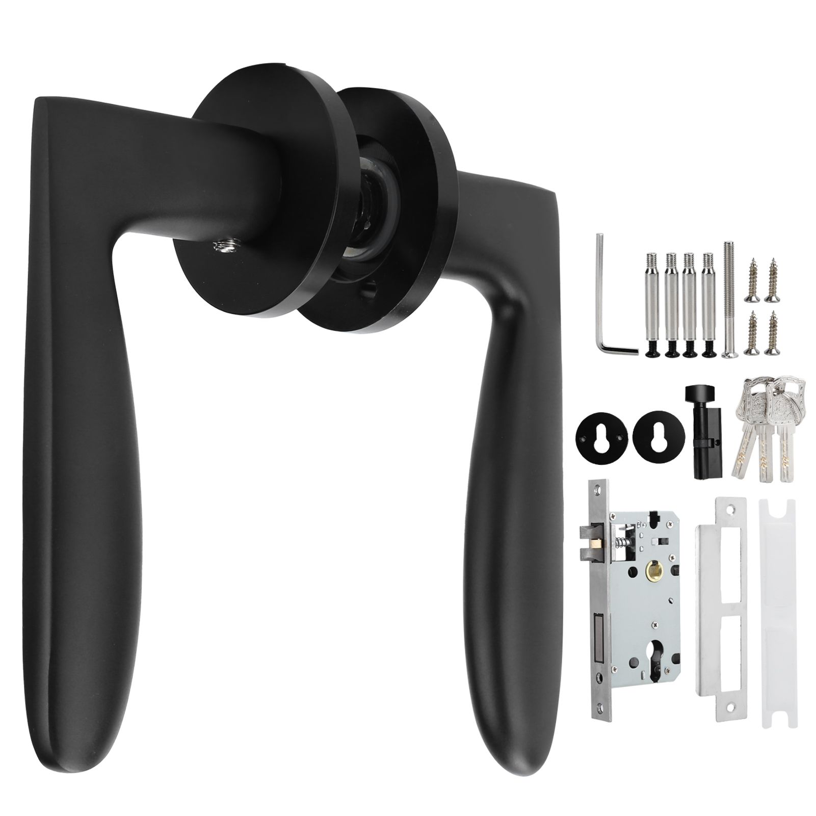 Entry Door Handle Lock Locking Lever Handle Set Reversible for Right Left — image 1