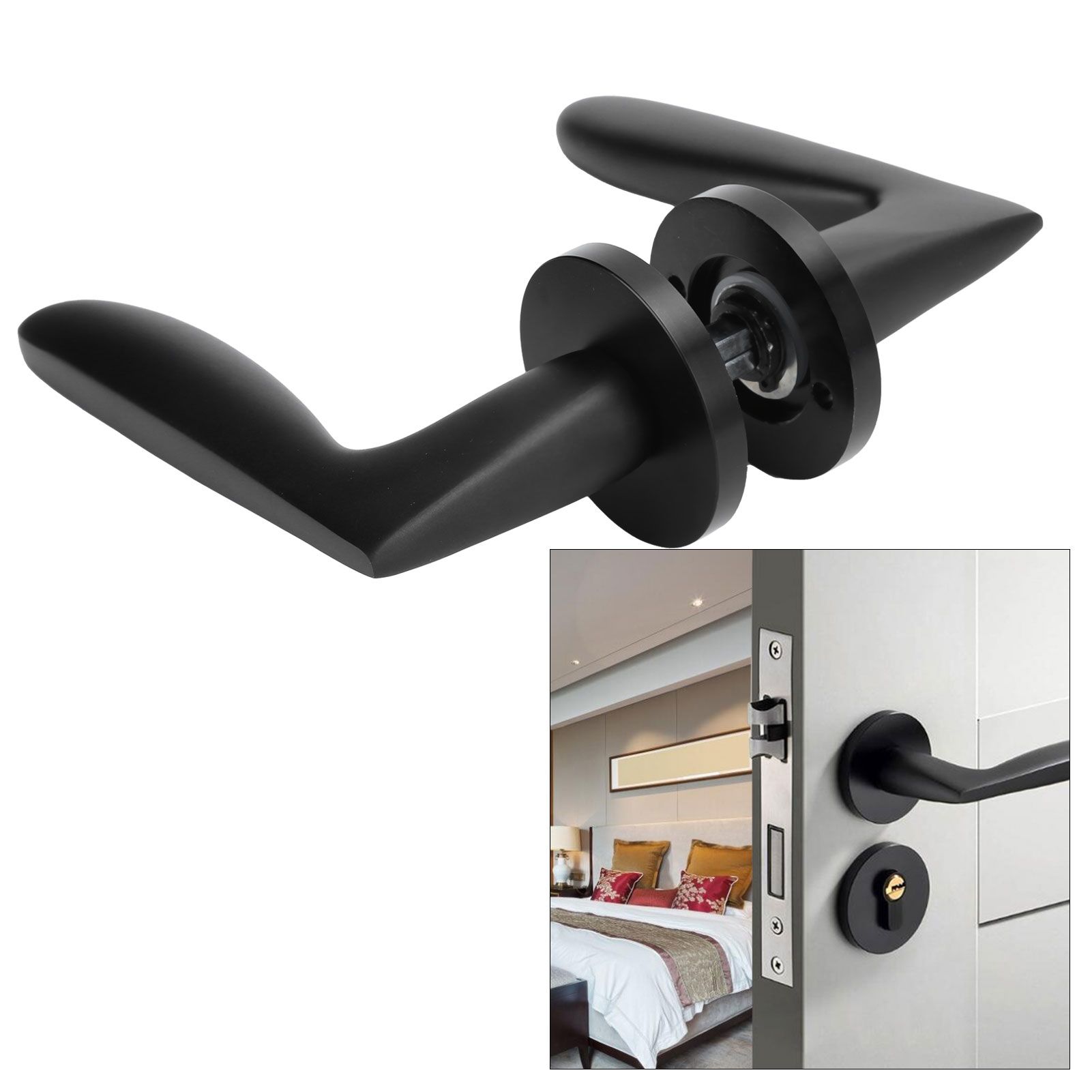 Entry Door Handle Lock Locking Lever Handle Set Reversible for Right Left view 9