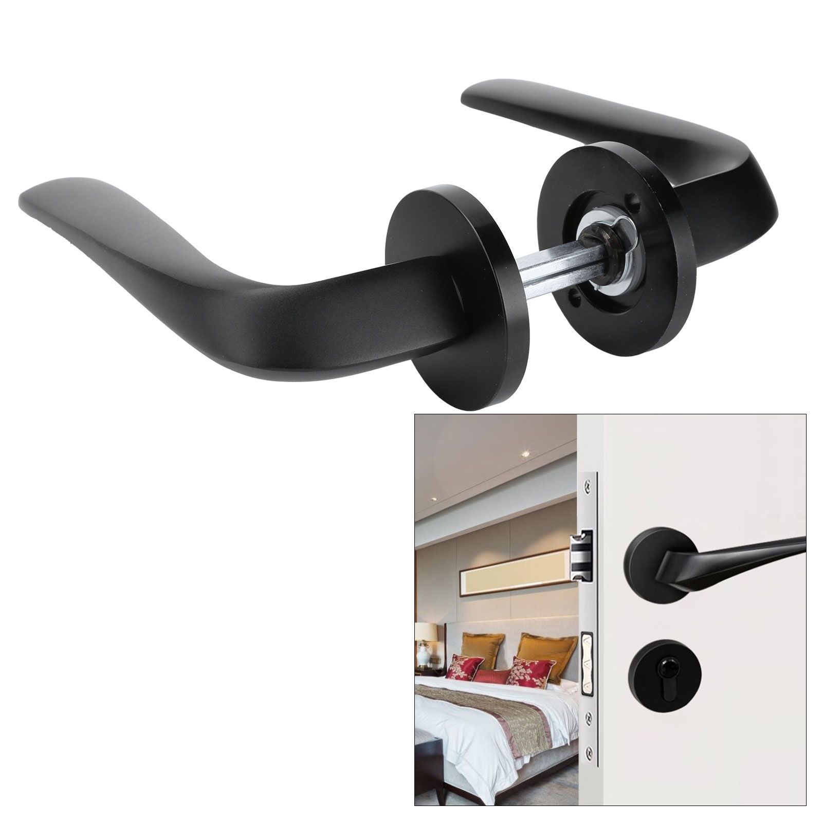 Entry Door Handle Lock Locking Lever Handle Set Reversible for Right Left view 9