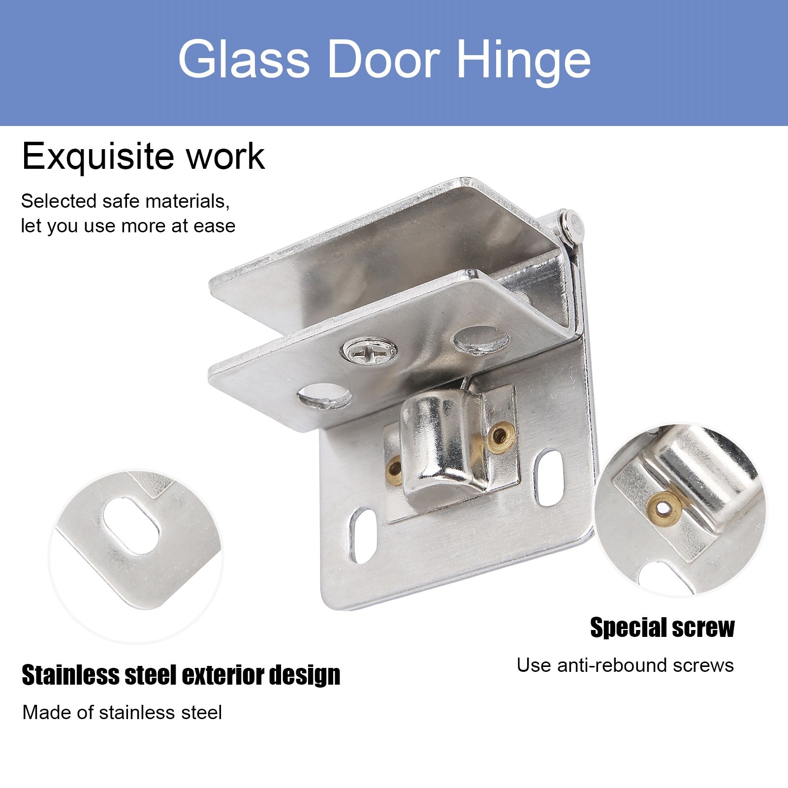 Glass Door Hinge PunchFree Stainless Steel Clip Cabinet Bracket Clamp view 14