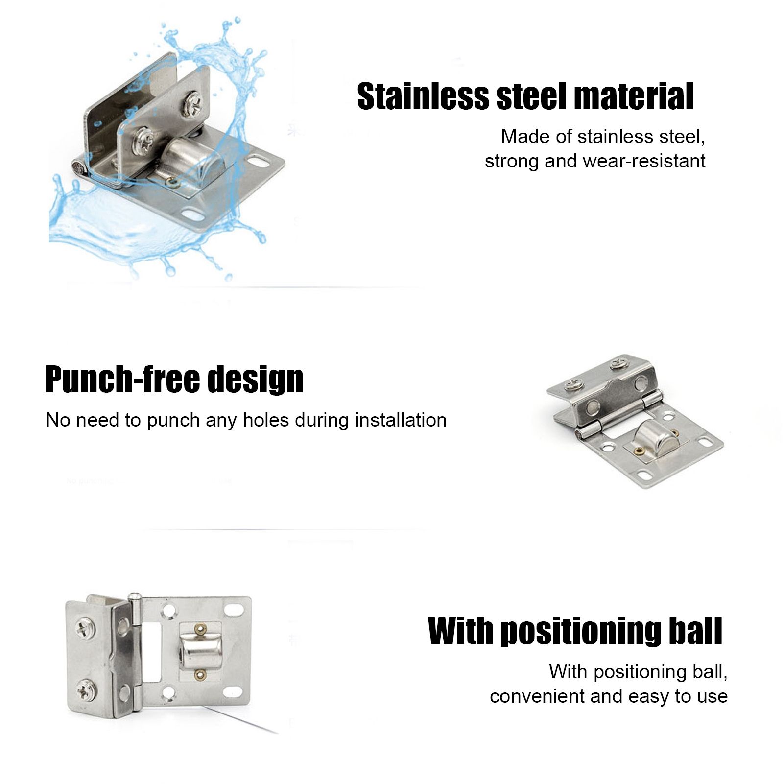 Glass Door Hinge PunchFree Stainless Steel Clip Cabinet Bracket Clamp view 15