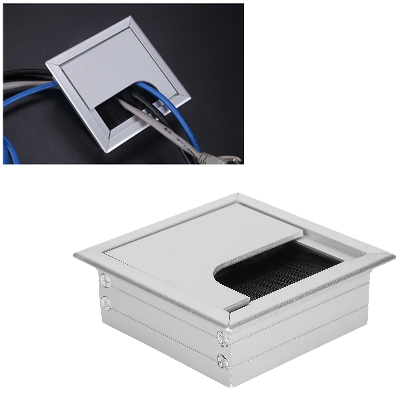 Aluminium Alloy Desk Grommet Table Wire Organizer with Hairbrush for Home and view 11