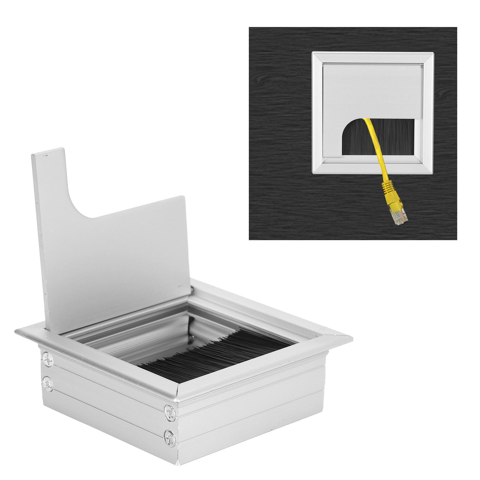 Aluminium Alloy Desk Grommet Table Wire Organizer with Hairbrush for Home and view 12