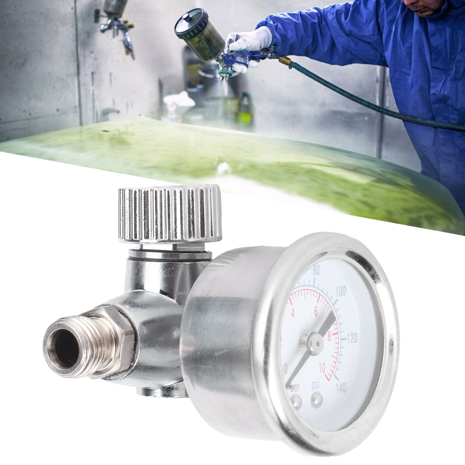 1/4in Spray Guns Air Pressure Regulator Pressure Regulating Adjusting Valve Gauge view 11