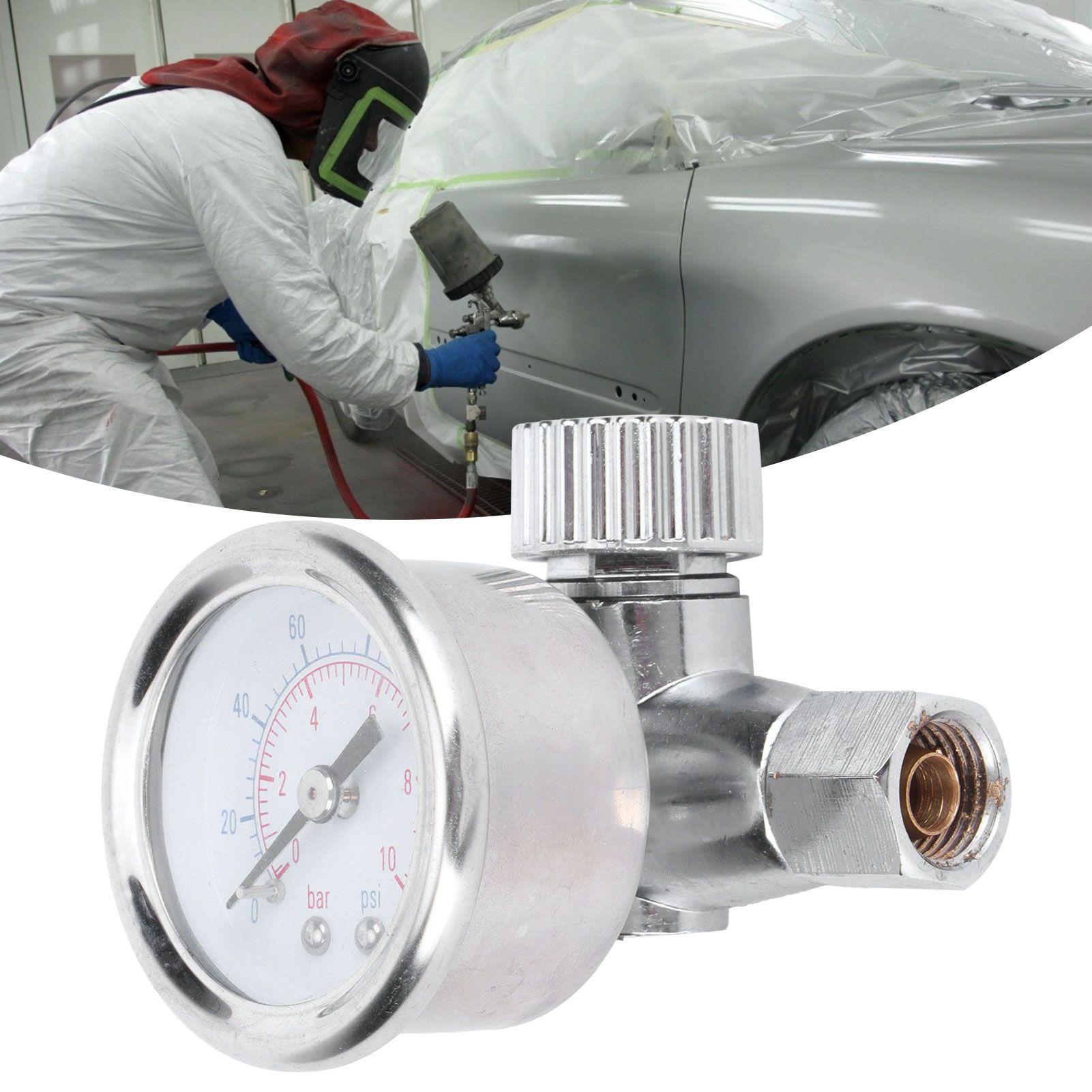 1/4in Spray Guns Air Pressure Regulator Pressure Regulating Adjusting Valve Gauge view 12
