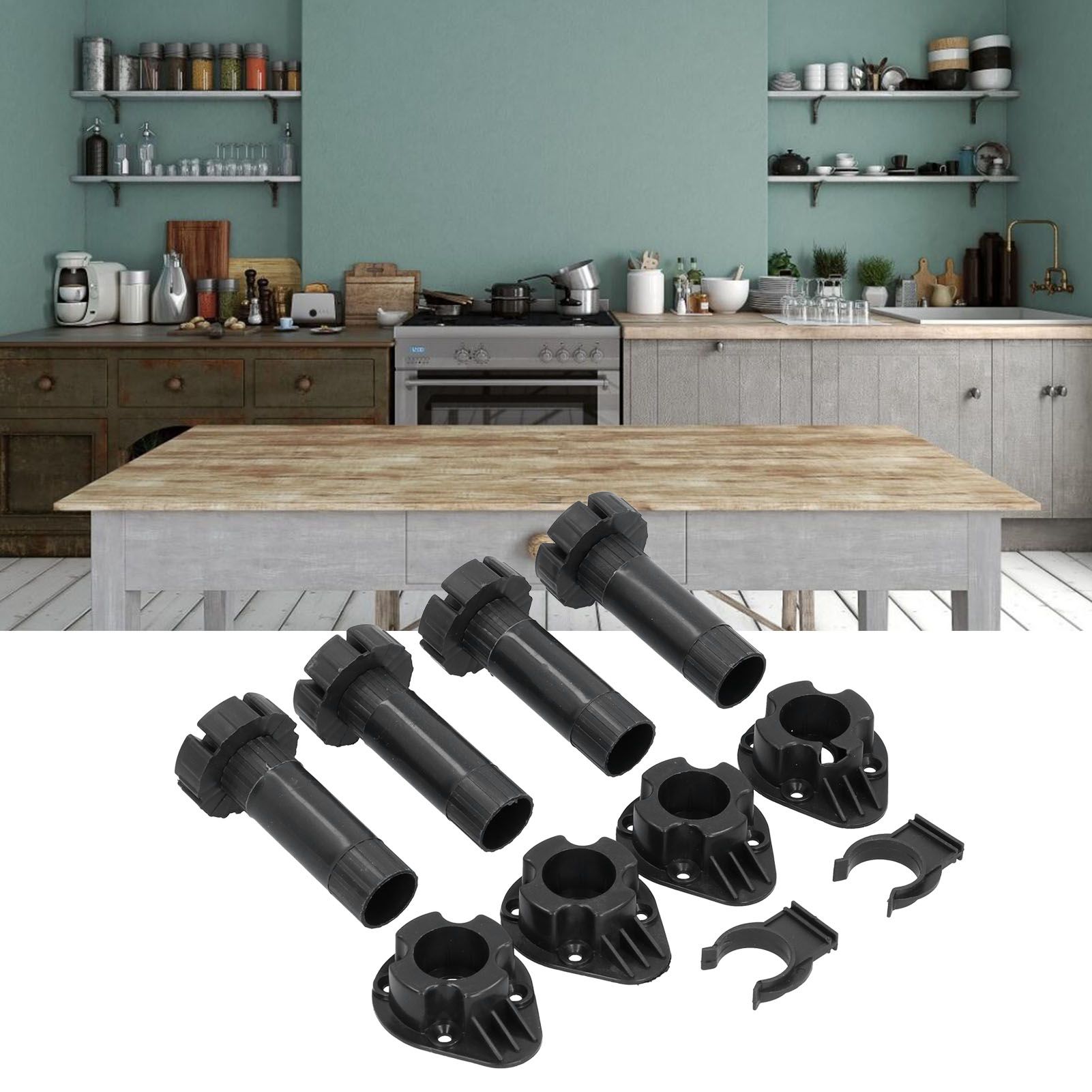 4Set Adjustable Cabinet Feet ABS Support Leg for Cupboard Closet Furnitures Black view 11