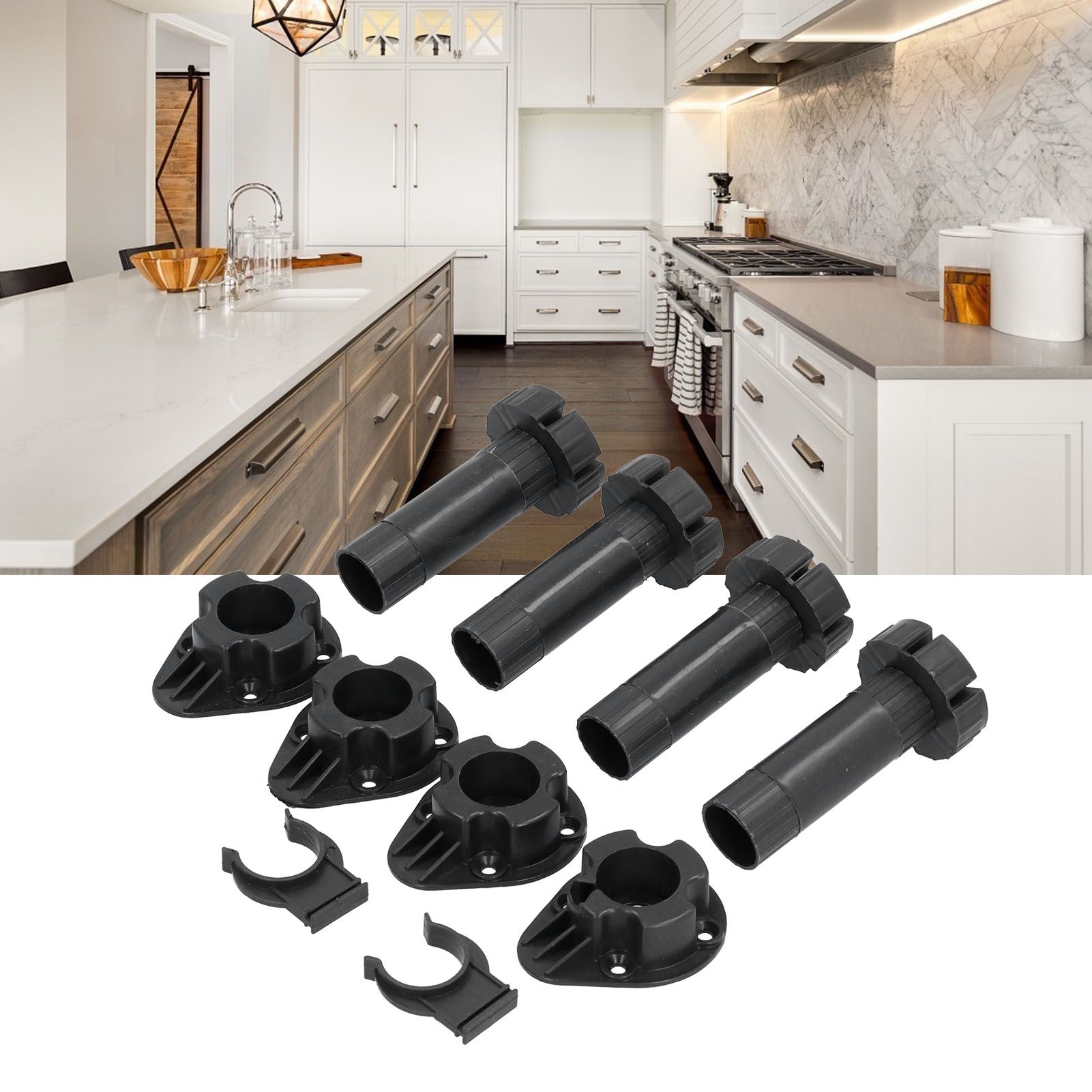 4Set Adjustable Cabinet Feet ABS Support Leg for Cupboard Closet Furnitures Black view 12