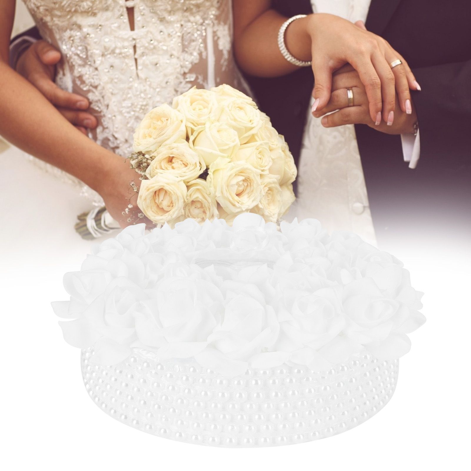 Ring Pillow Box Wedding with Ribbon Bowknot CakeShaped Pearl Rose Ceremony view 10