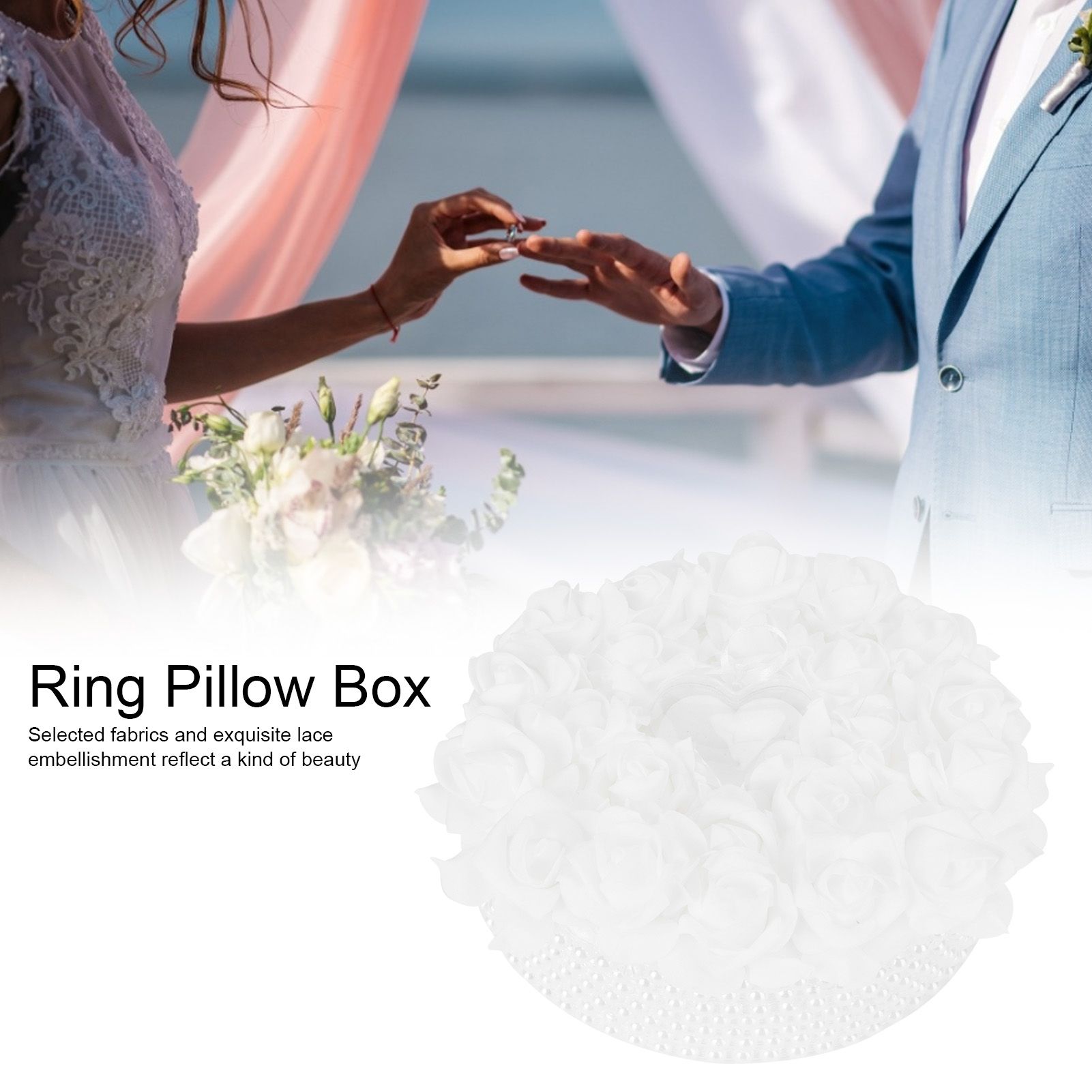 Ring Pillow Box Wedding with Ribbon Bowknot CakeShaped Pearl Rose Ceremony view 14