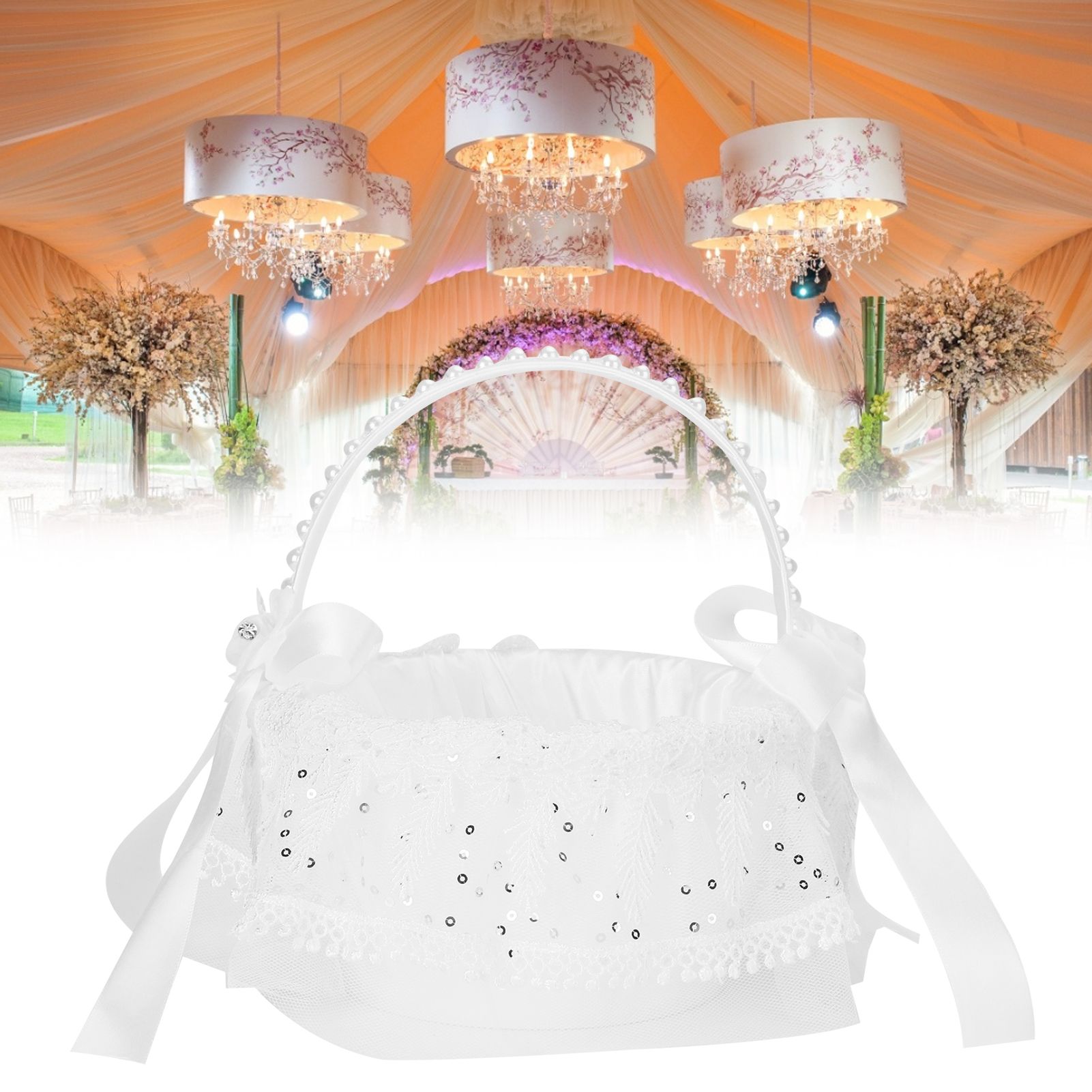 Flower Lace Basket White Romantic Flower Basket Candies Container Wedding view 9