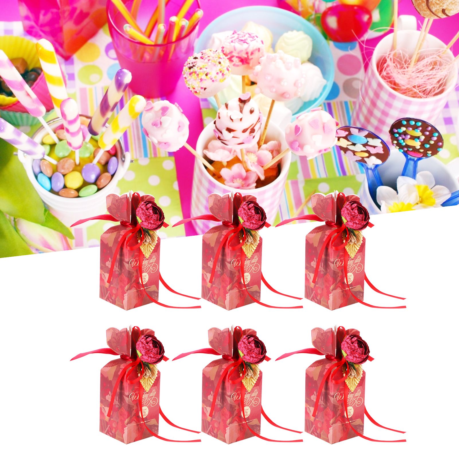 10 Set Candy Boxes Wedding Birthday Party Favor Gift Box with Ribbons view 9