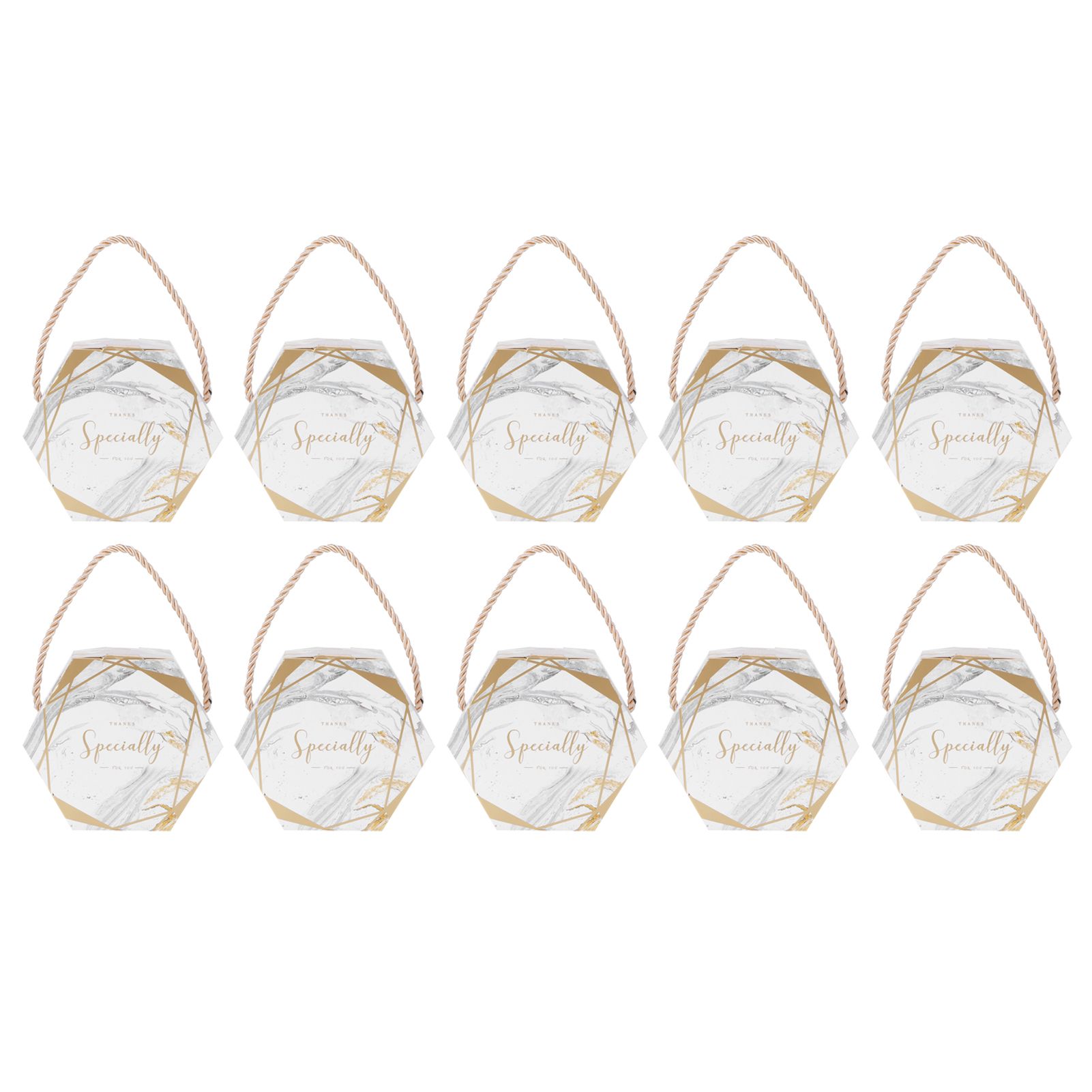 10 Set Candy Boxes Bags Hexagonal Chocolate Gift Boxes with Ropes for Wedding