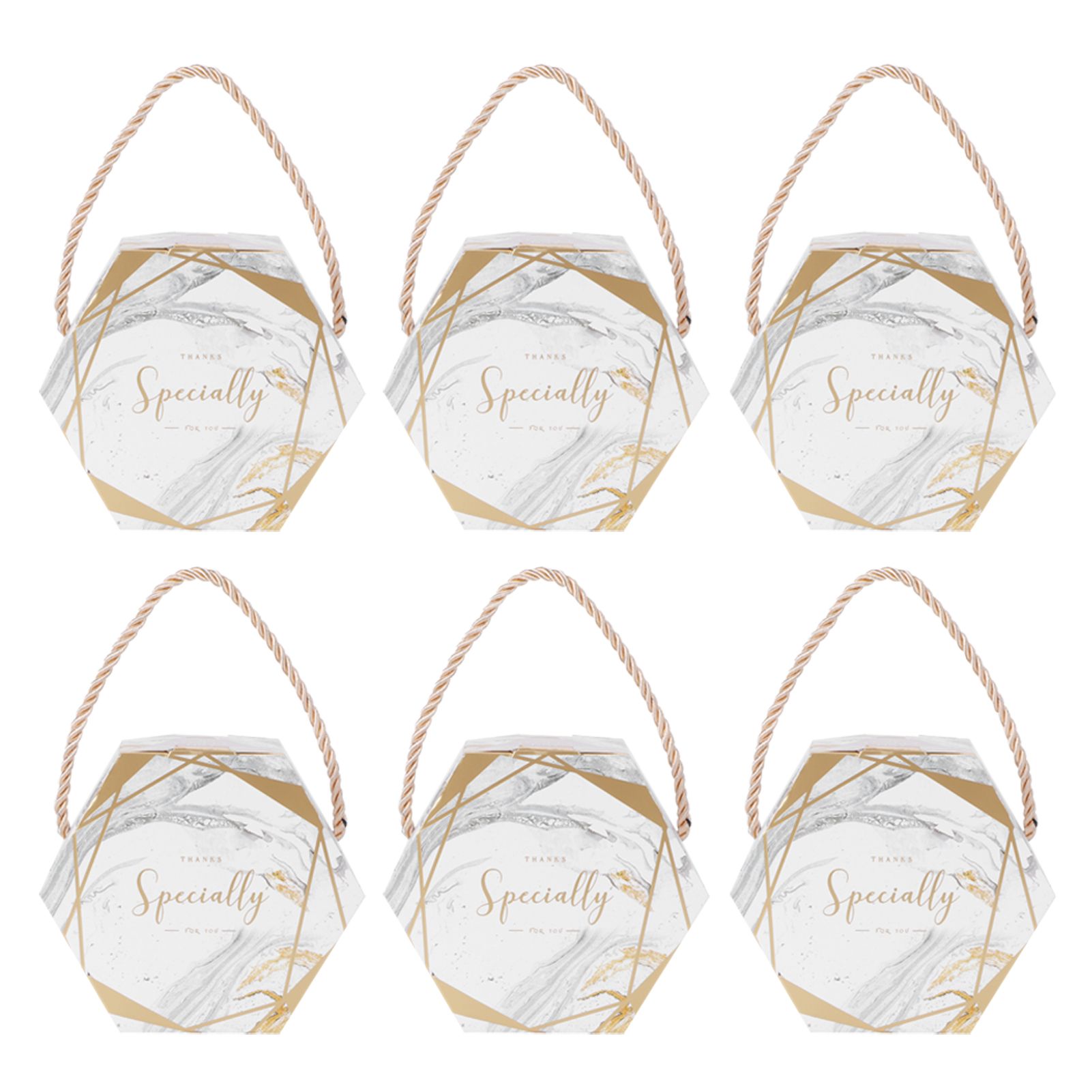 10 Set Candy Boxes Bags Hexagonal Chocolate Gift Boxes with Ropes for Wedding view 2