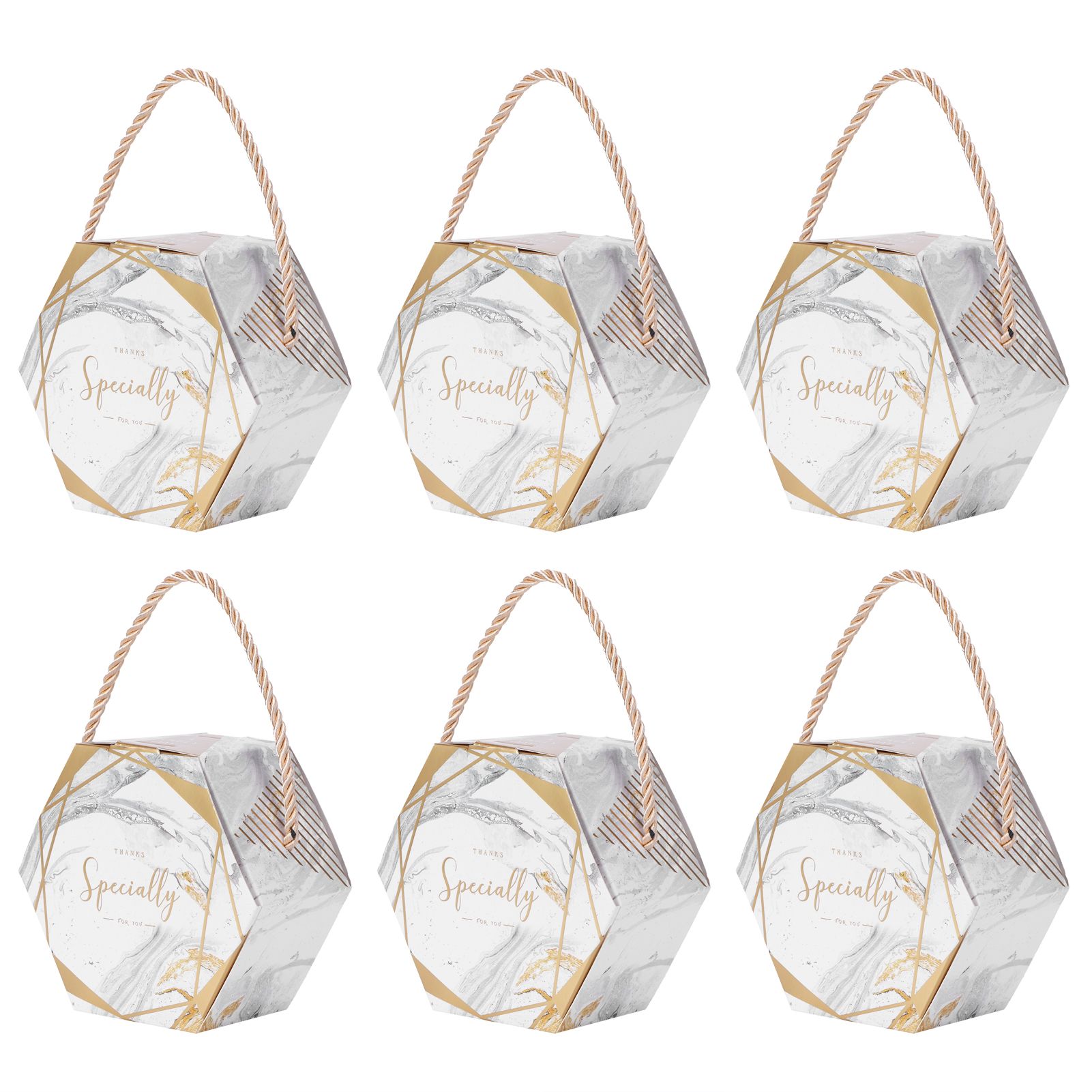 10 Set Candy Boxes Bags Hexagonal Chocolate Gift Boxes with Ropes for Wedding view 3