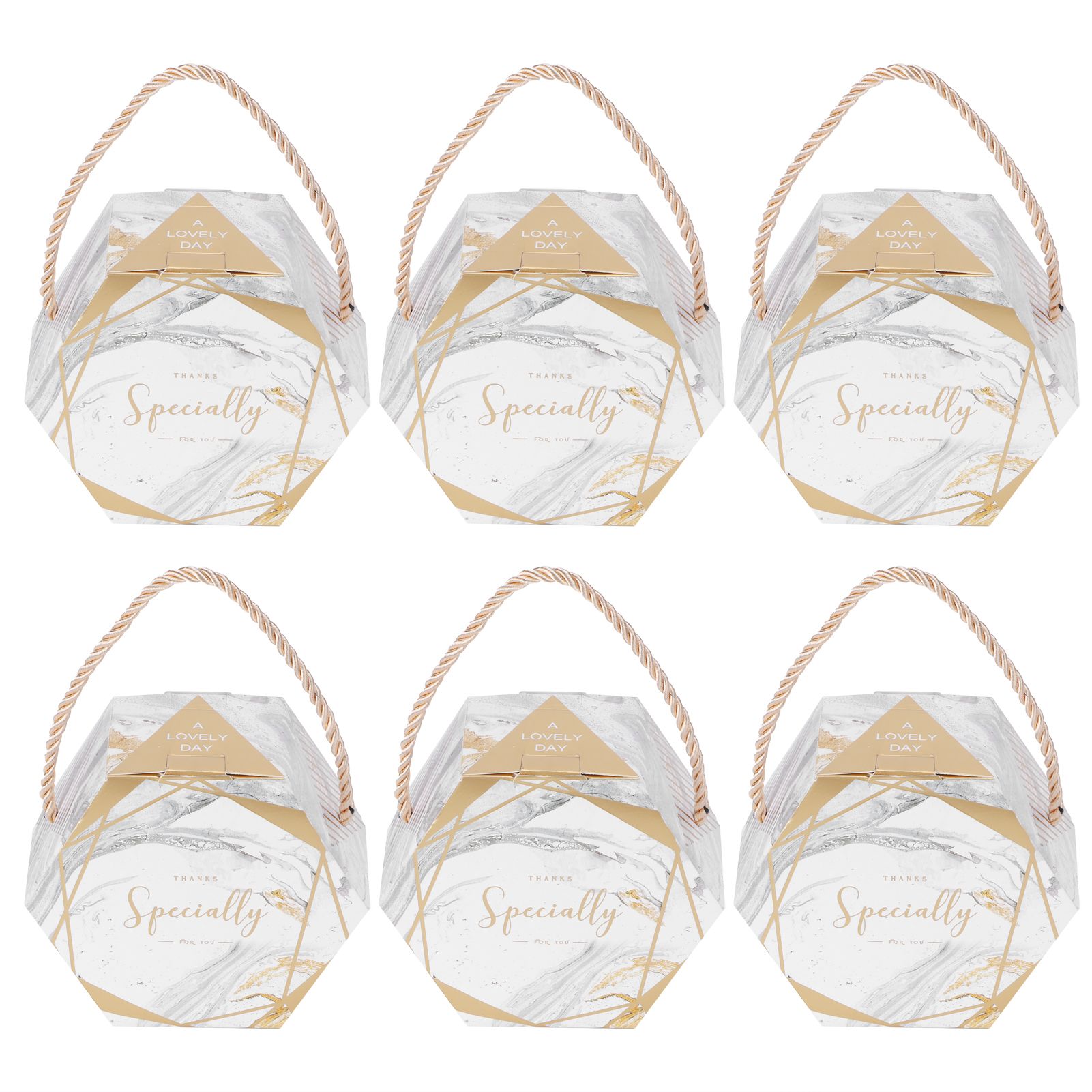 10 Set Candy Boxes Bags Hexagonal Chocolate Gift Boxes with Ropes for Wedding view 5