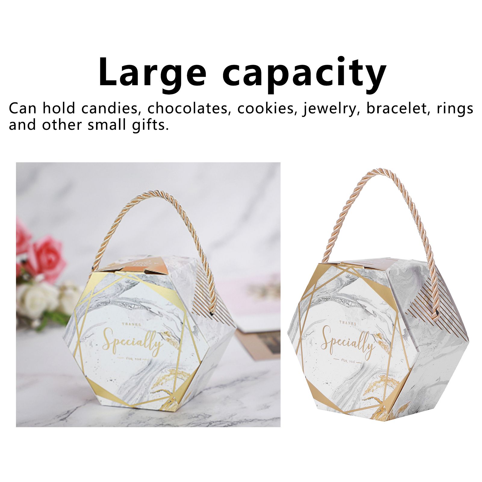 10 Set Candy Boxes Bags Hexagonal Chocolate Gift Boxes with Ropes for Wedding view 15