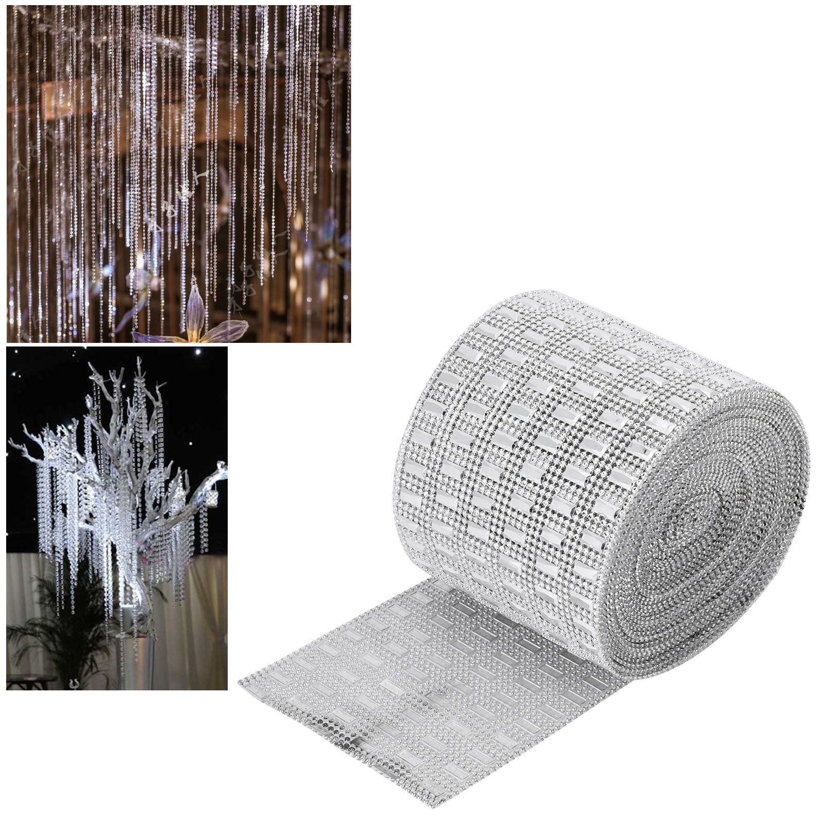 Plastic Imitation Diamonds Hollow Mesh Rhinestones Ribbon Wrap for Wedding view 9