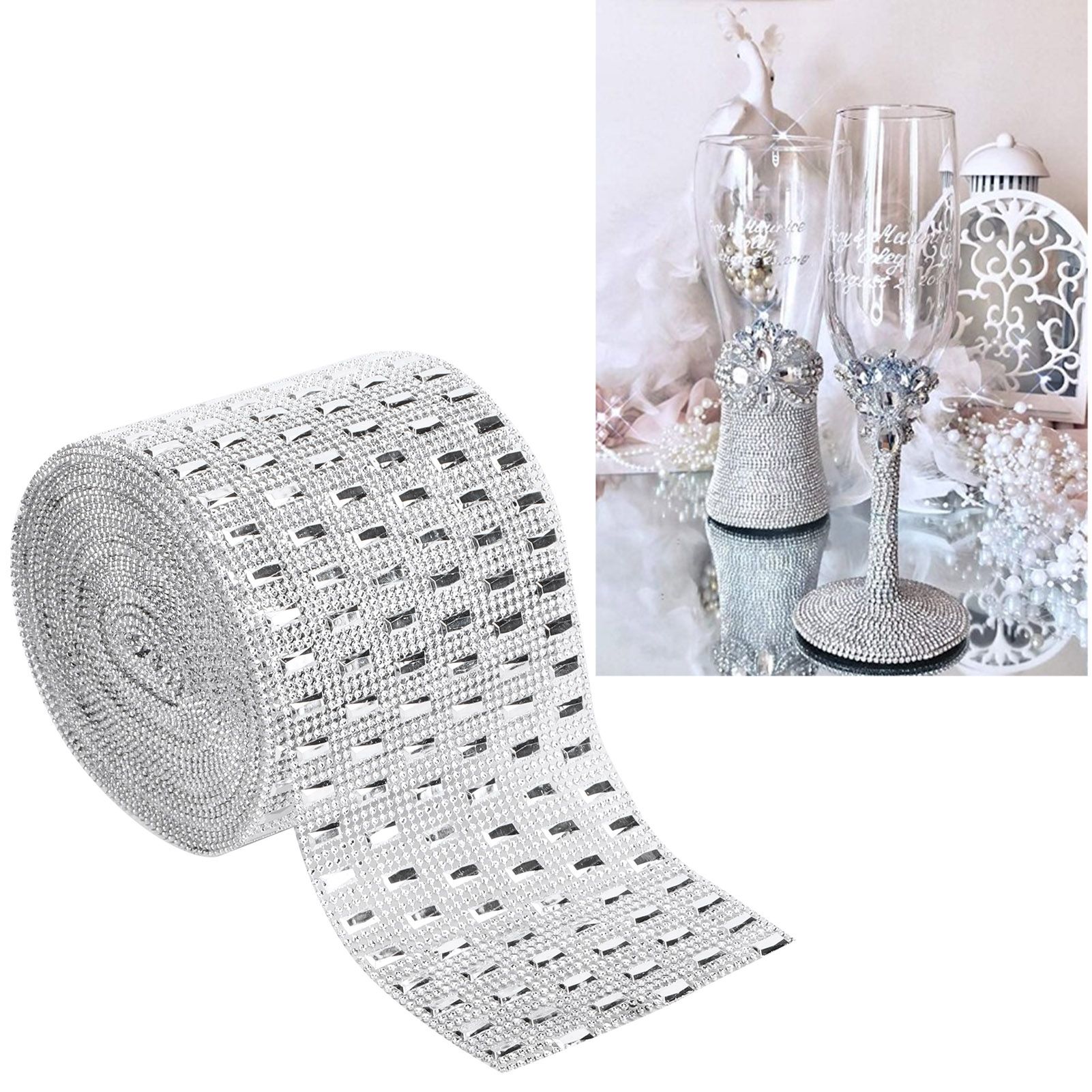 Plastic Imitation Diamonds Hollow Mesh Rhinestones Ribbon Wrap for Wedding view 10