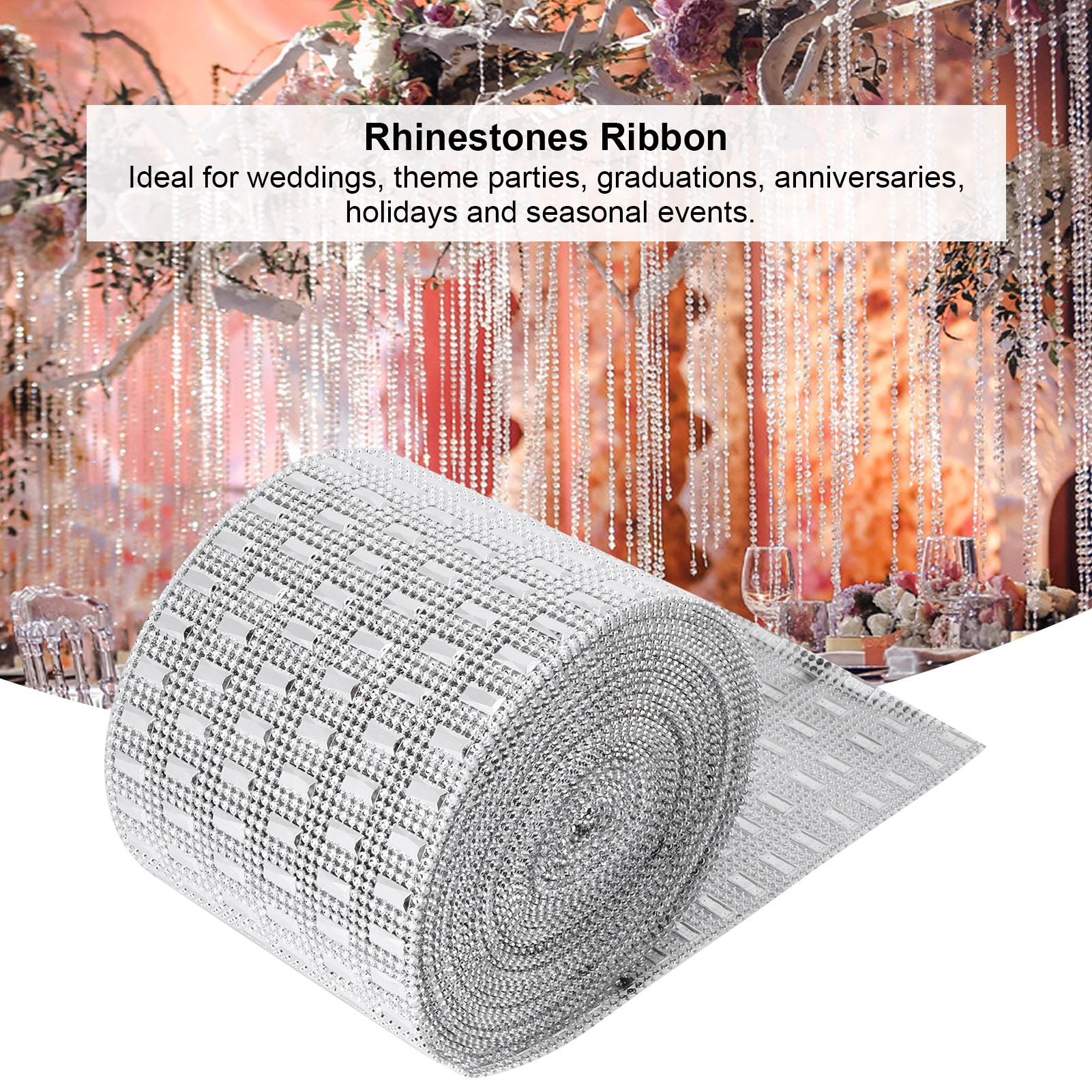 Plastic Imitation Diamonds Hollow Mesh Rhinestones Ribbon Wrap for Wedding view 15